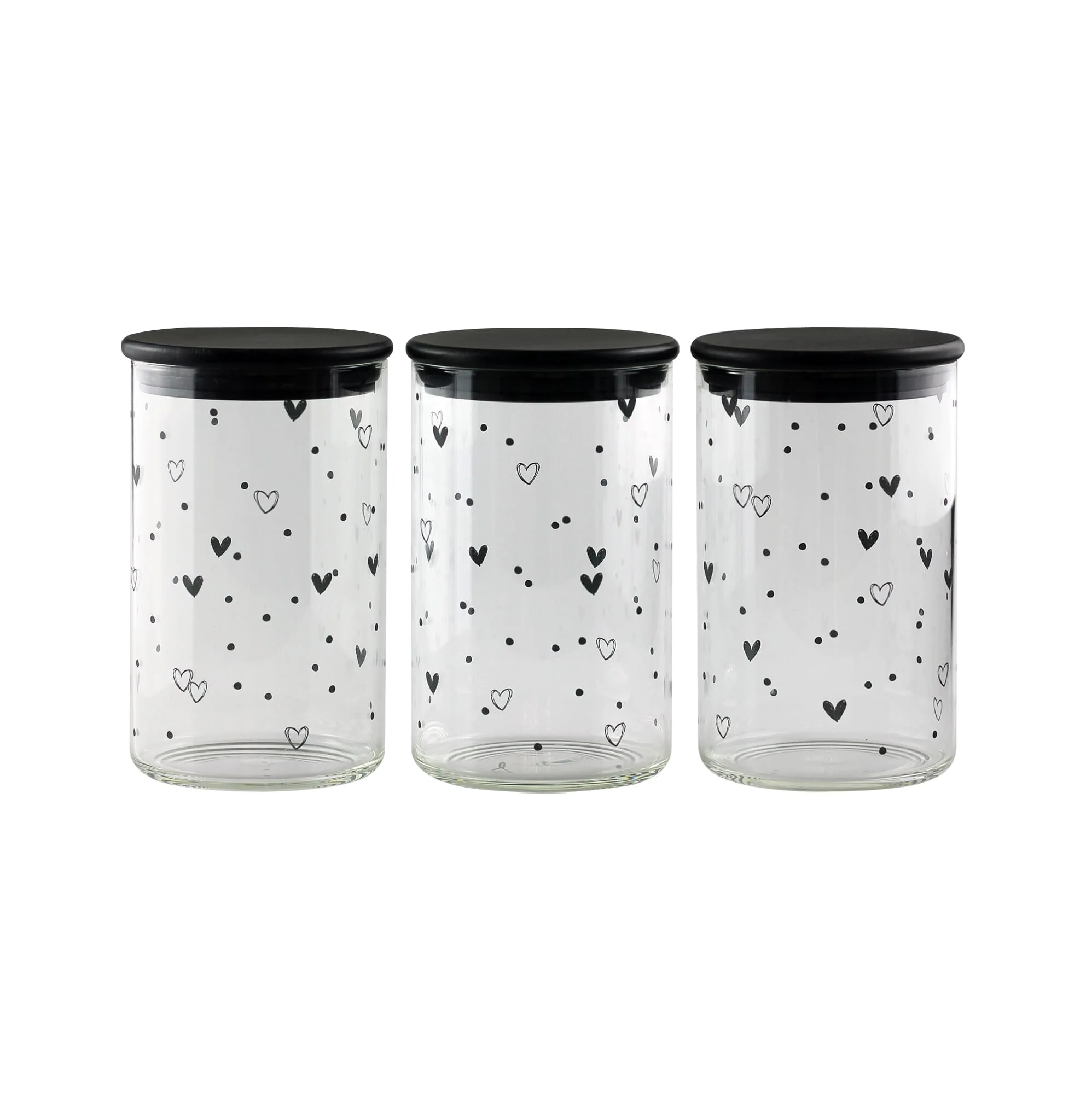 Set 3 Bamboo Storage Jars- Hearts&Dots Black lid 1000ml - Image 2