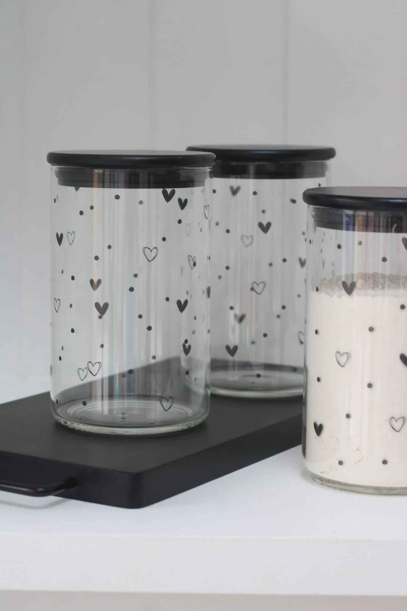 Set 3 Bamboo Storage Jars- Hearts&Dots Black lid 1000ml - Image 4