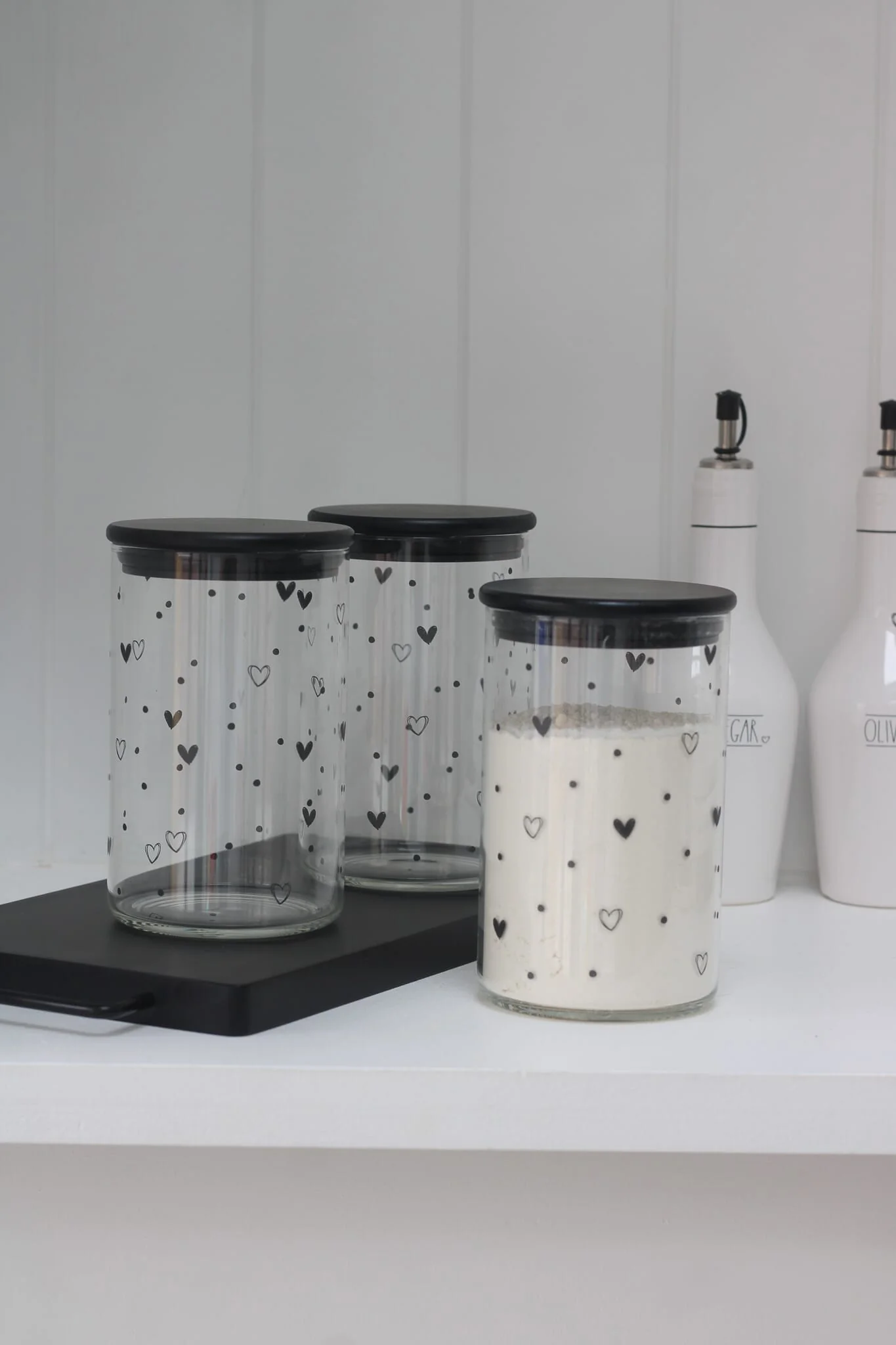 Set 3 Bamboo Storage Jars- Hearts&Dots Black lid 1000ml - Image 5