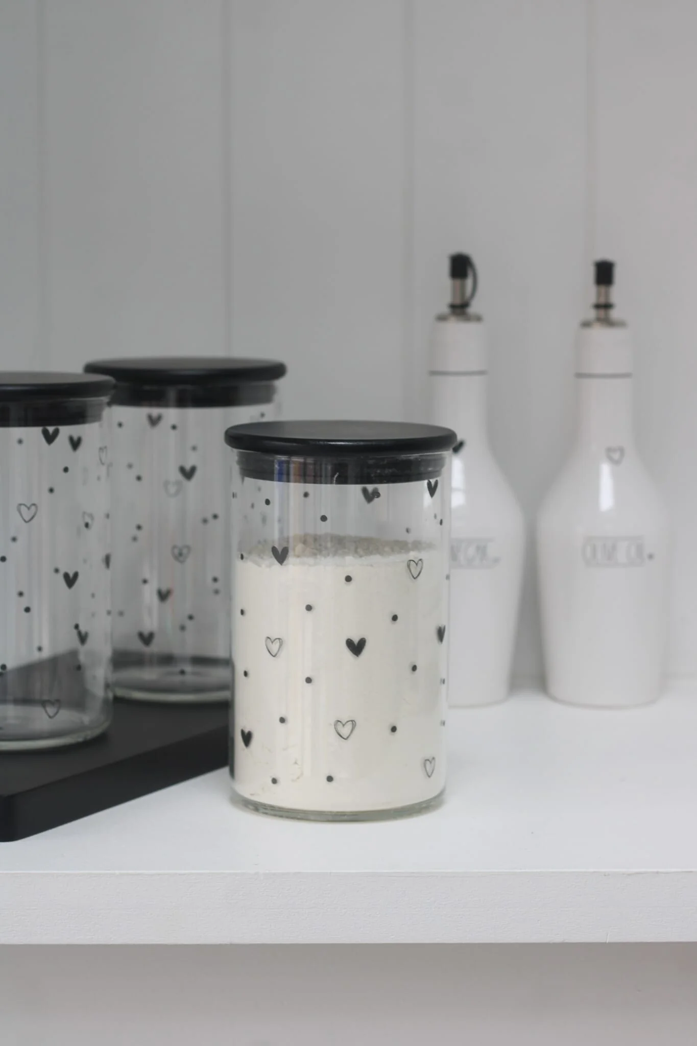 Set 3 Bamboo Storage Jars- Hearts&Dots Black lid 1000ml - Image 6