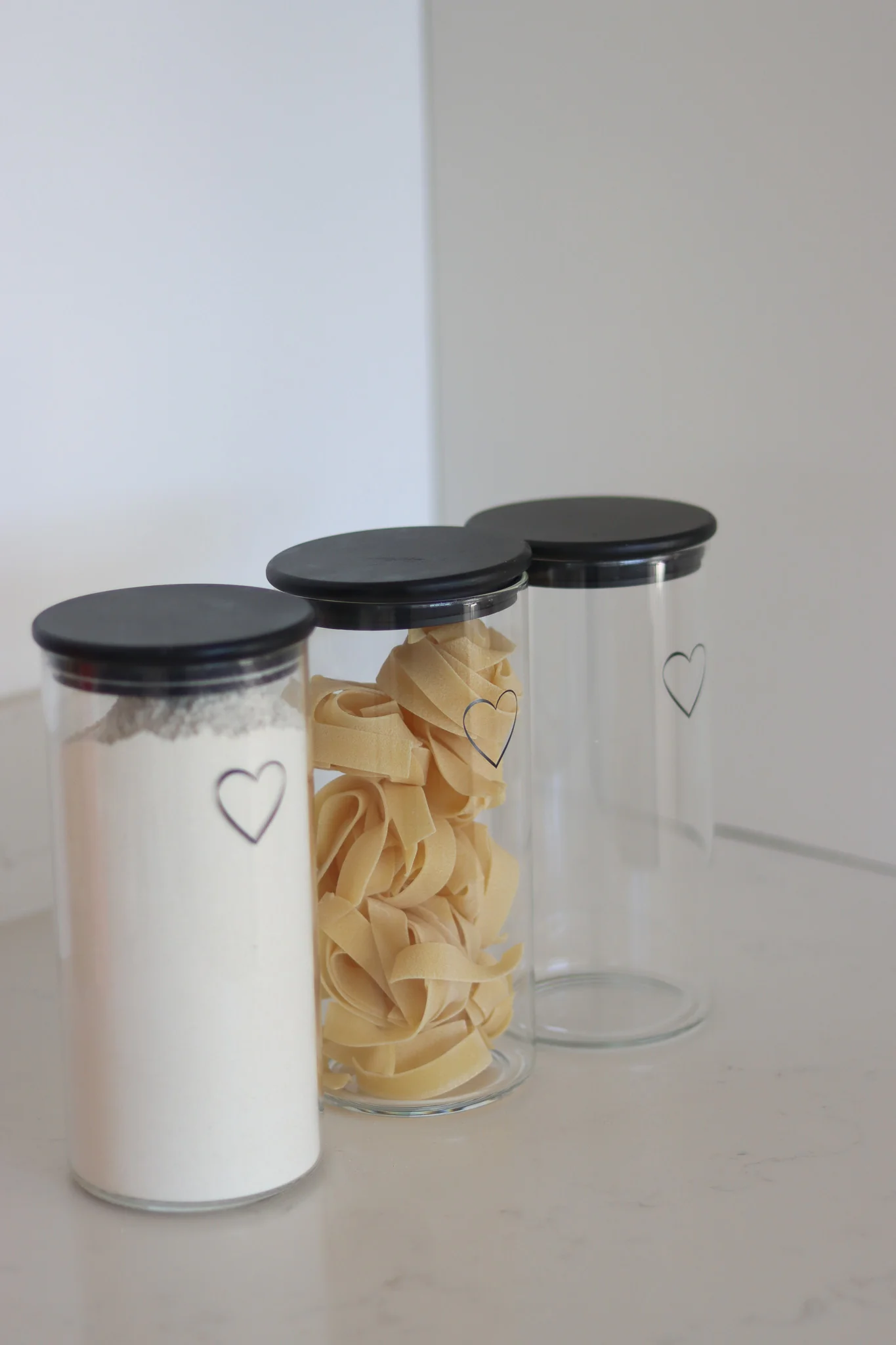 Set 3 Bamboo Storage Jars - Black Single Heart Black lid 1400ml - Image 4