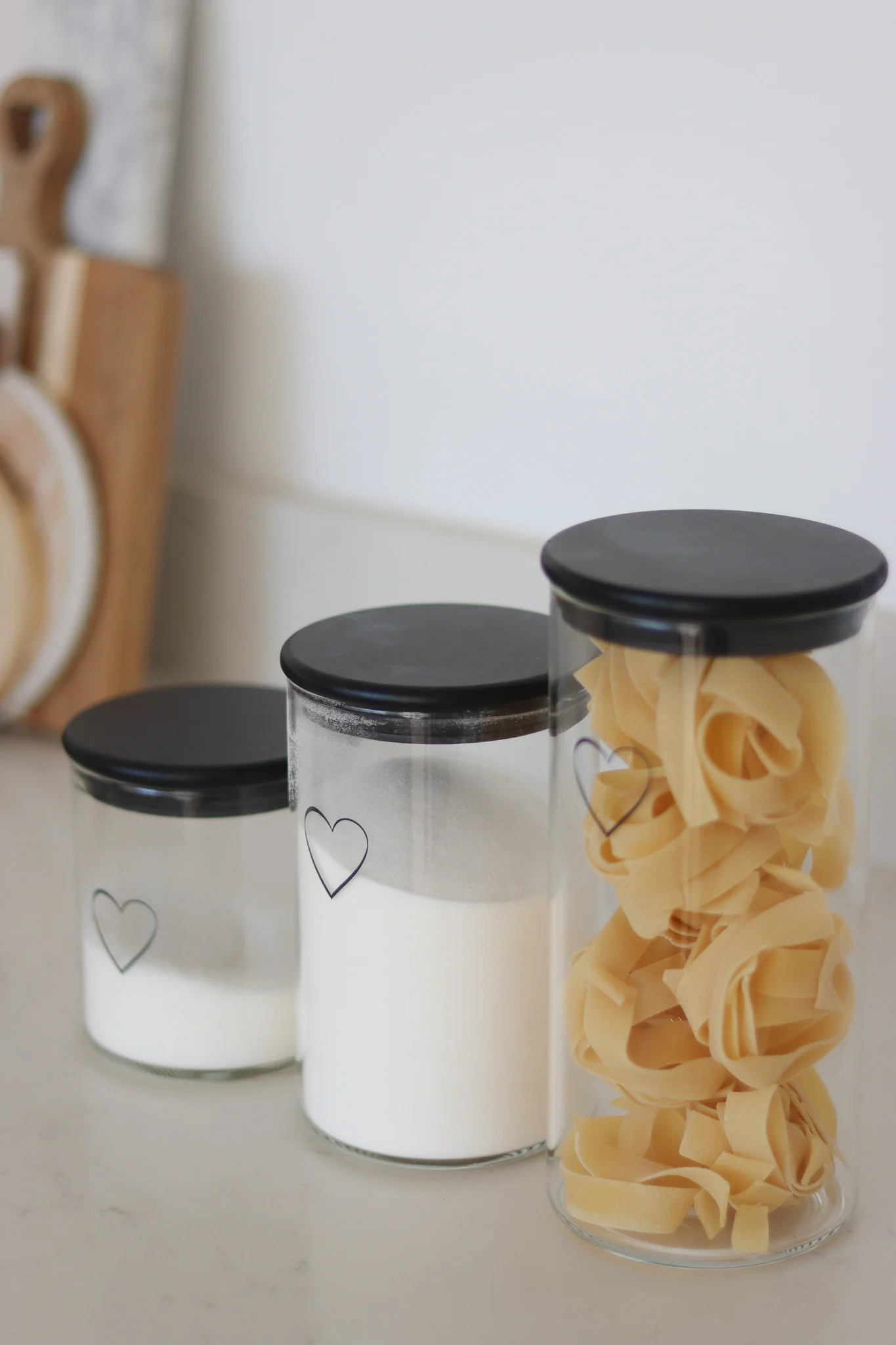 Set 3 Bamboo Storage Jars- Single Heart Black lid 1000ml - Image 4
