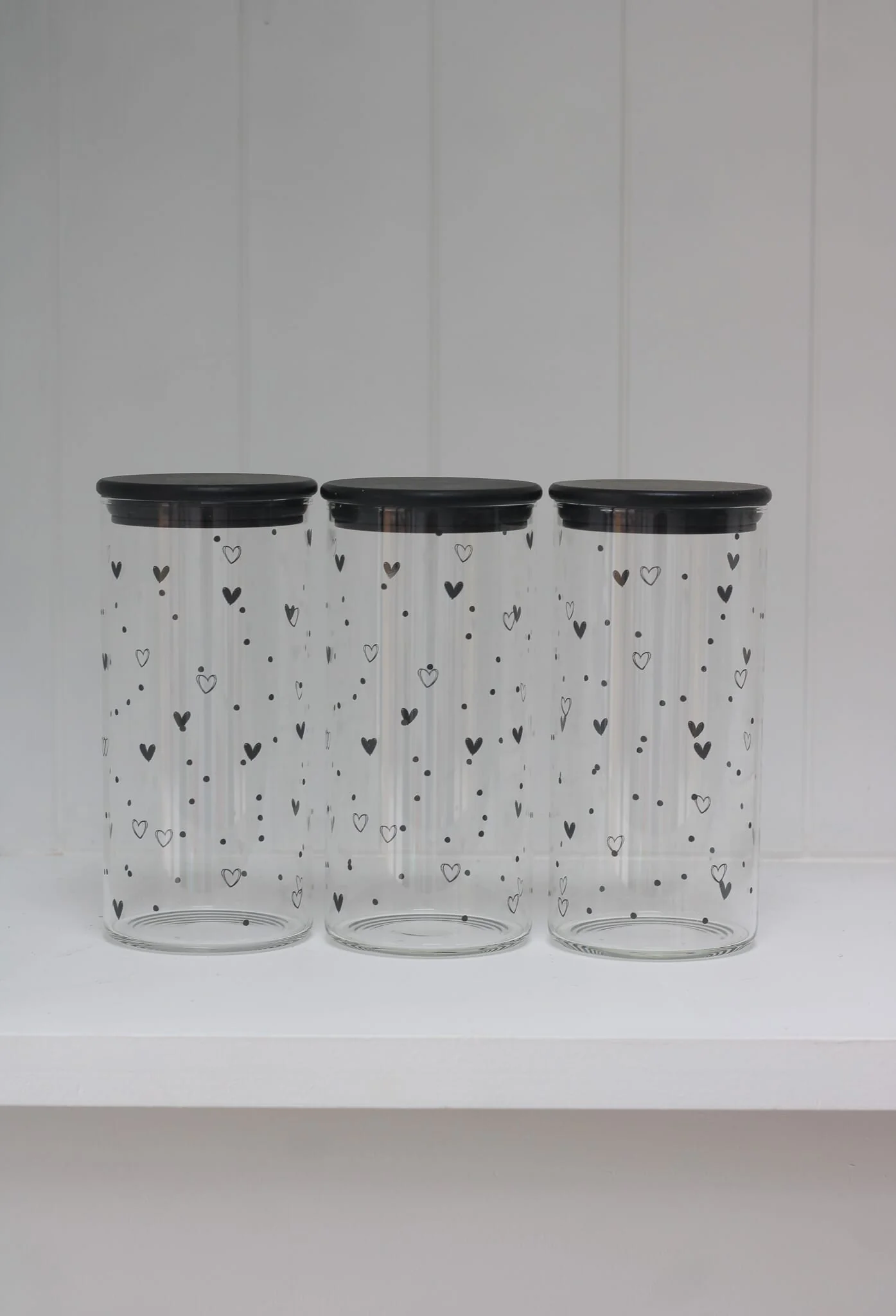 Set 3 Bamboo Jars - Hearts&Dots Black lid 1400ml