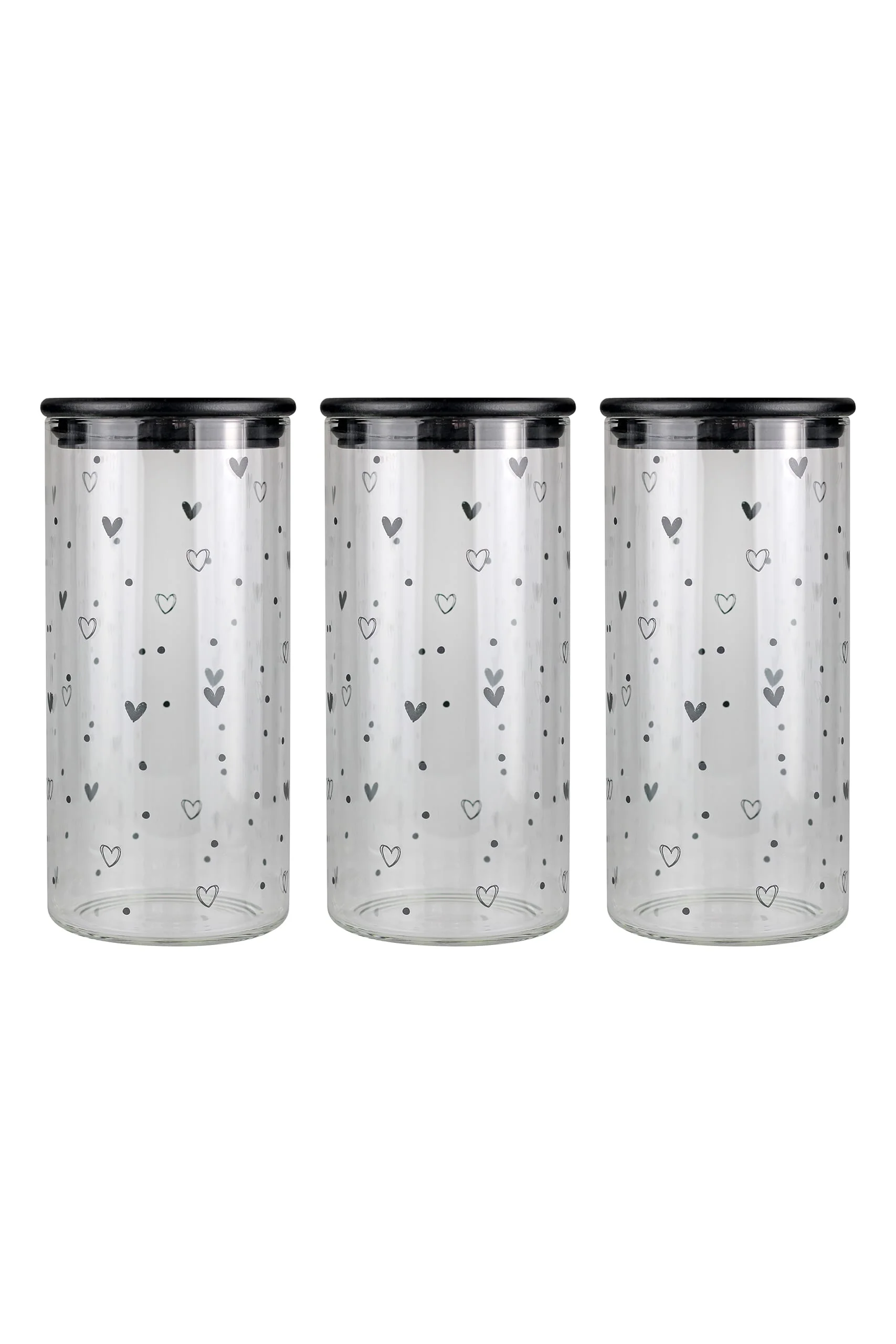 Set 3 Bamboo Jars - Hearts&Dots Black lid 1400ml - Image 2
