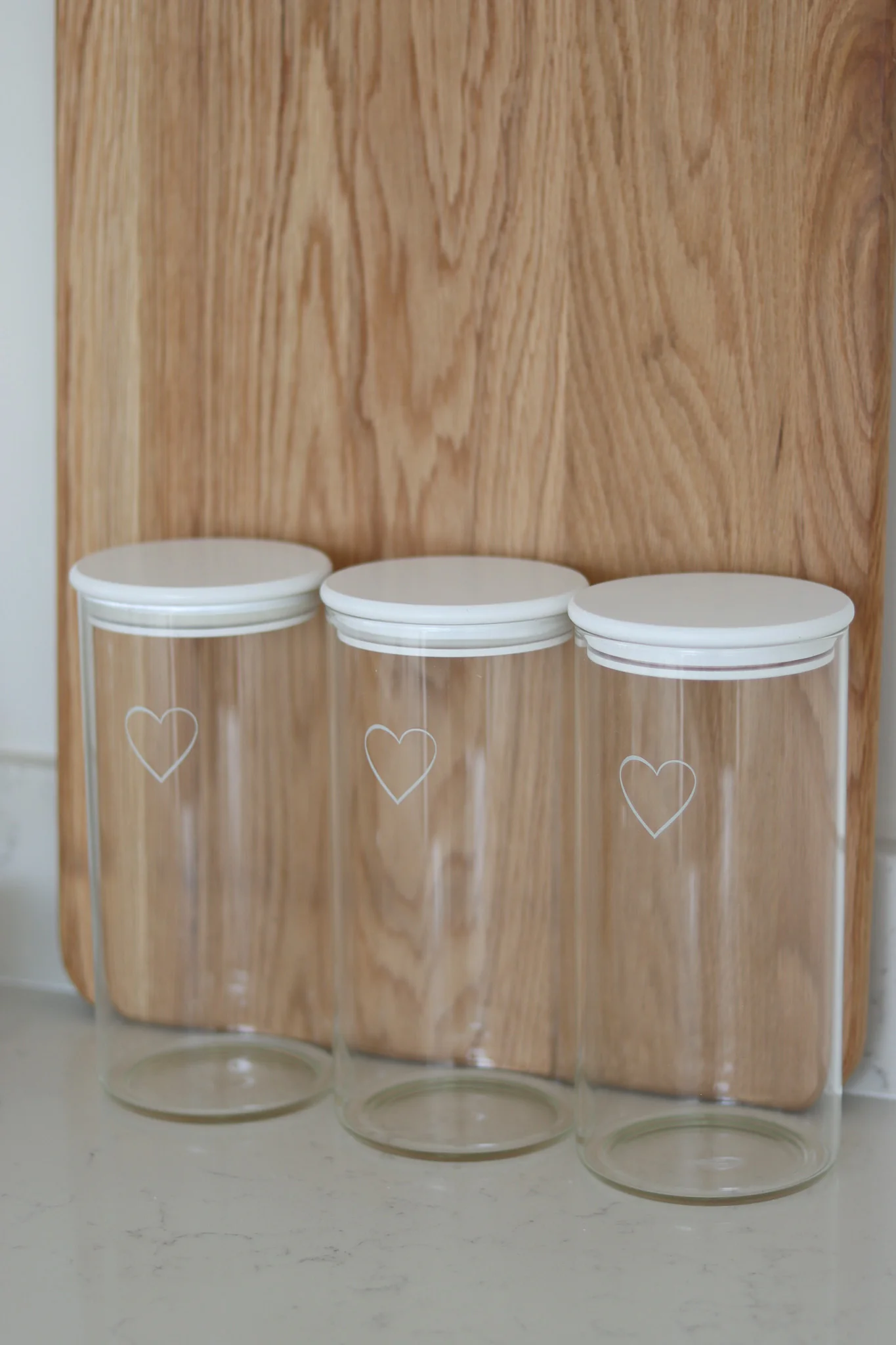 Set 3 Bamboo Storage Jars - Single Heart White Lid 1400ml - Image 3