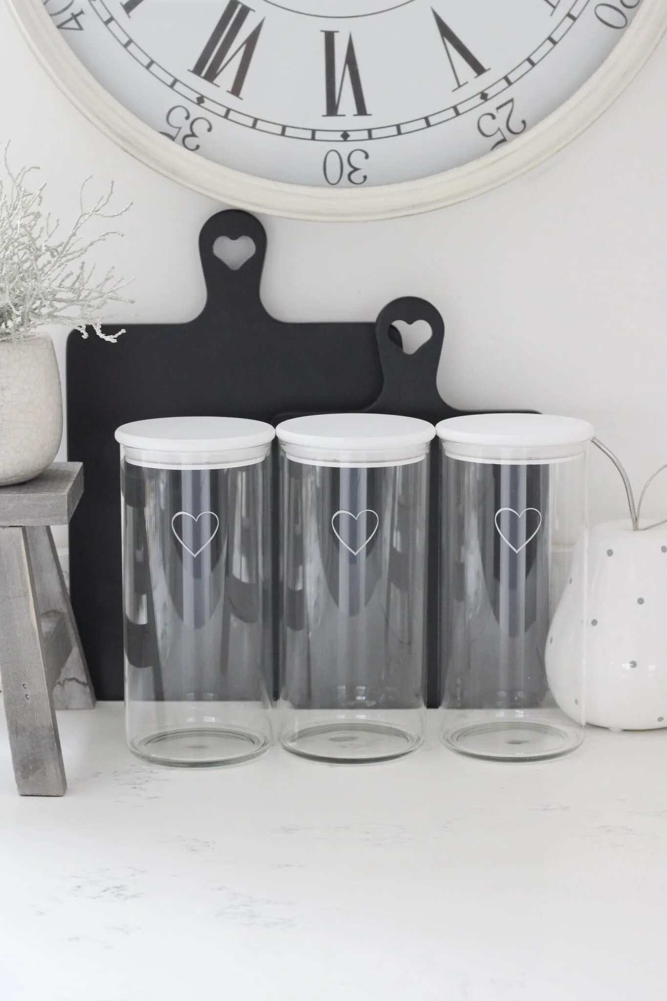 Set 3 Bamboo Storage Jars - Single Heart White Lid 1400ml - Image 5