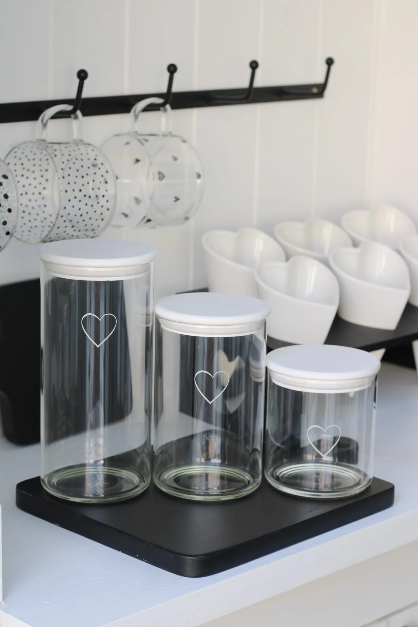 Set 3 Bamboo Storage Jars - Single Heart White Lid 1400ml - Image 6
