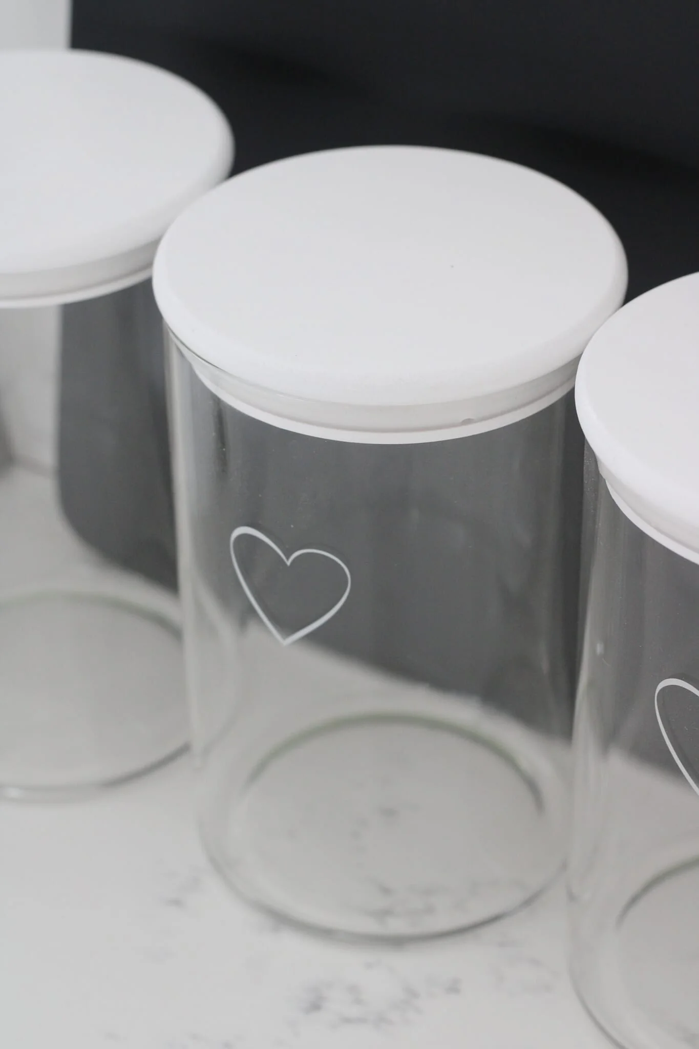 Set 3 Bamboo Storage Jars - Single Heart White lid 1000ml - Image 4