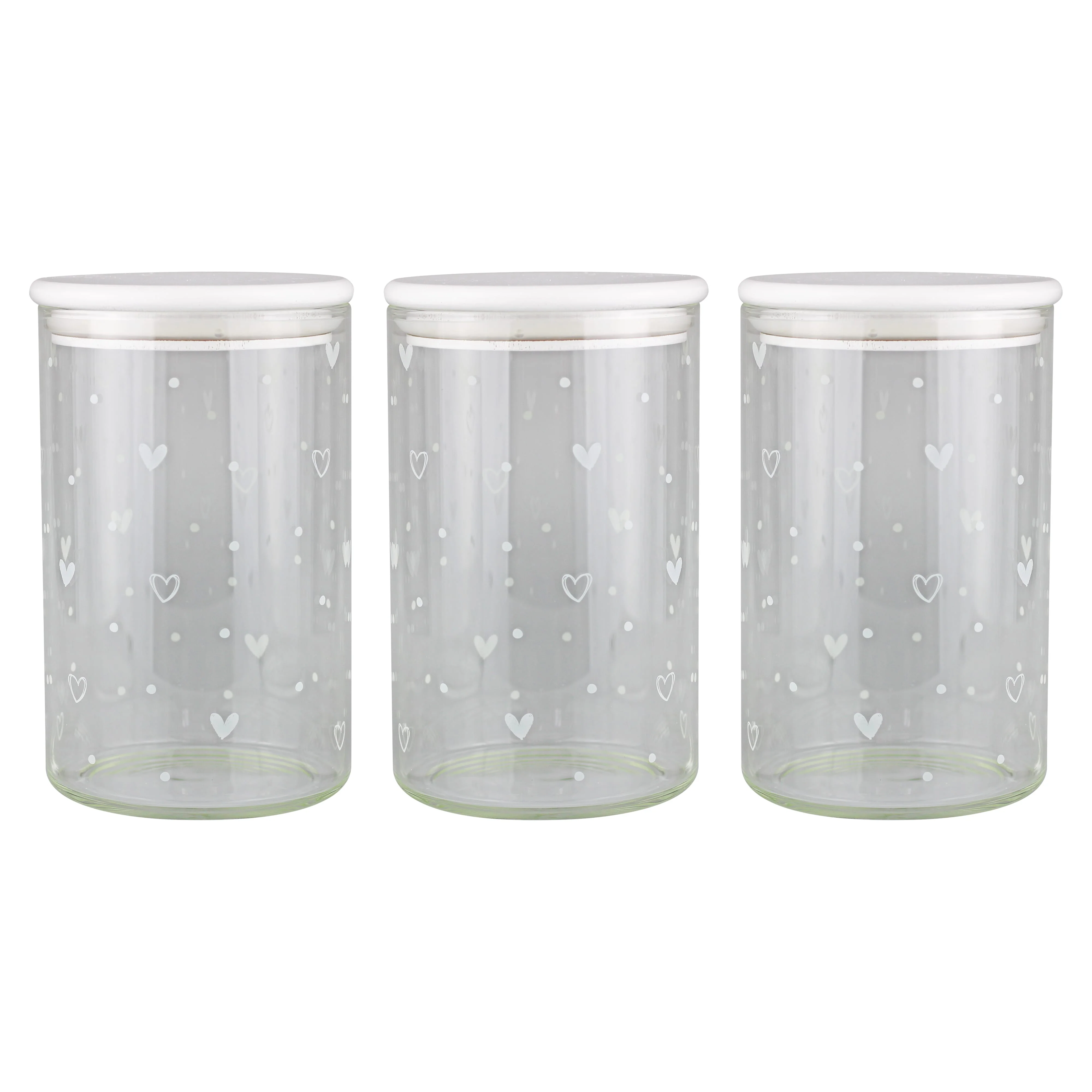 Set 3 Bamboo Storage Jars - Hearts&Dots White lid 1000ml - Image 3