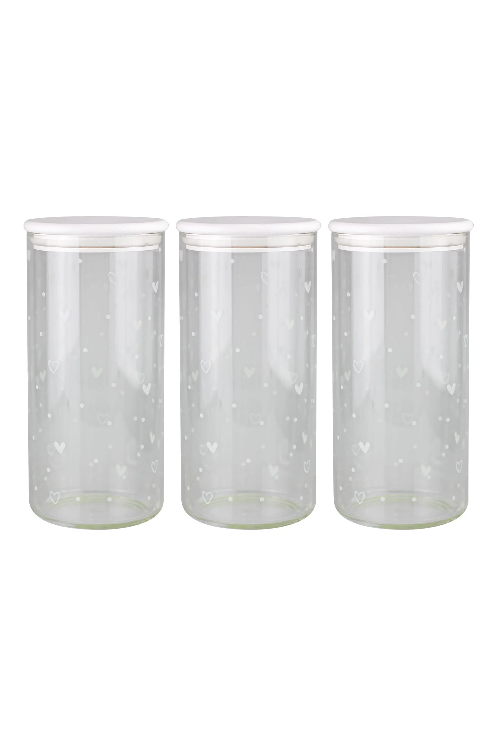 Set 3 Glass Bamboo Jars - Hearts&dots /White Lid 1400ml - Image 3