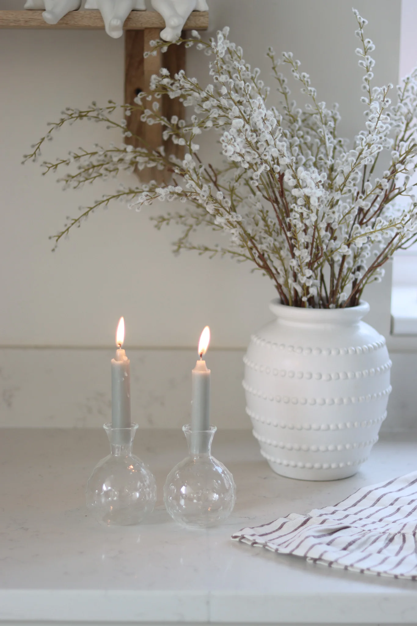 Set of 2 Embossed Glass Candle Holders