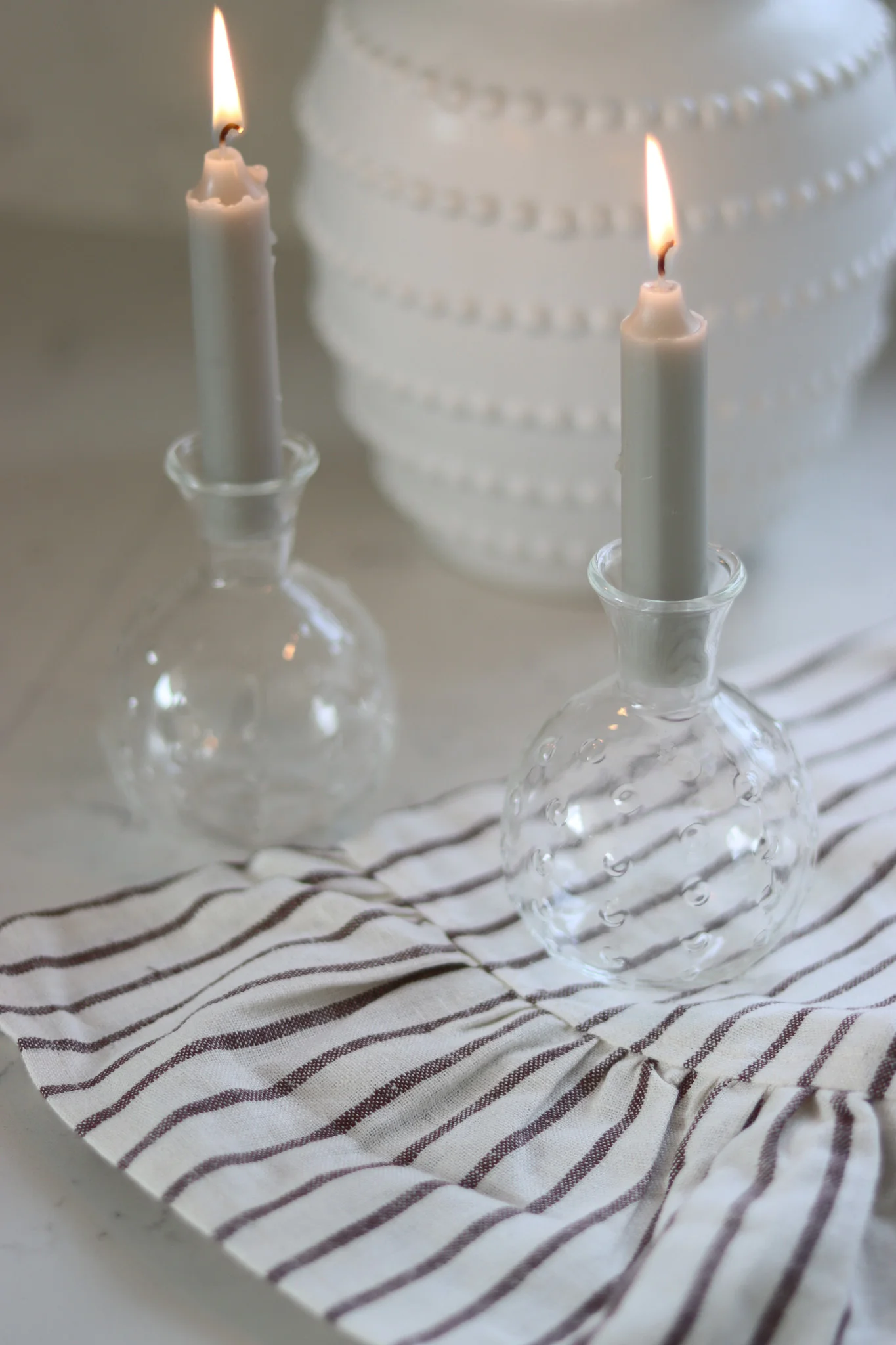 Set of 2 Embossed Glass Candle Holders - Image 2