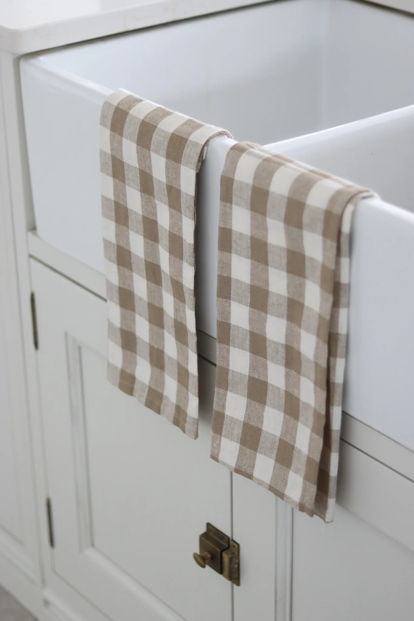 Set of 2 Gingham Beige Tea Towels