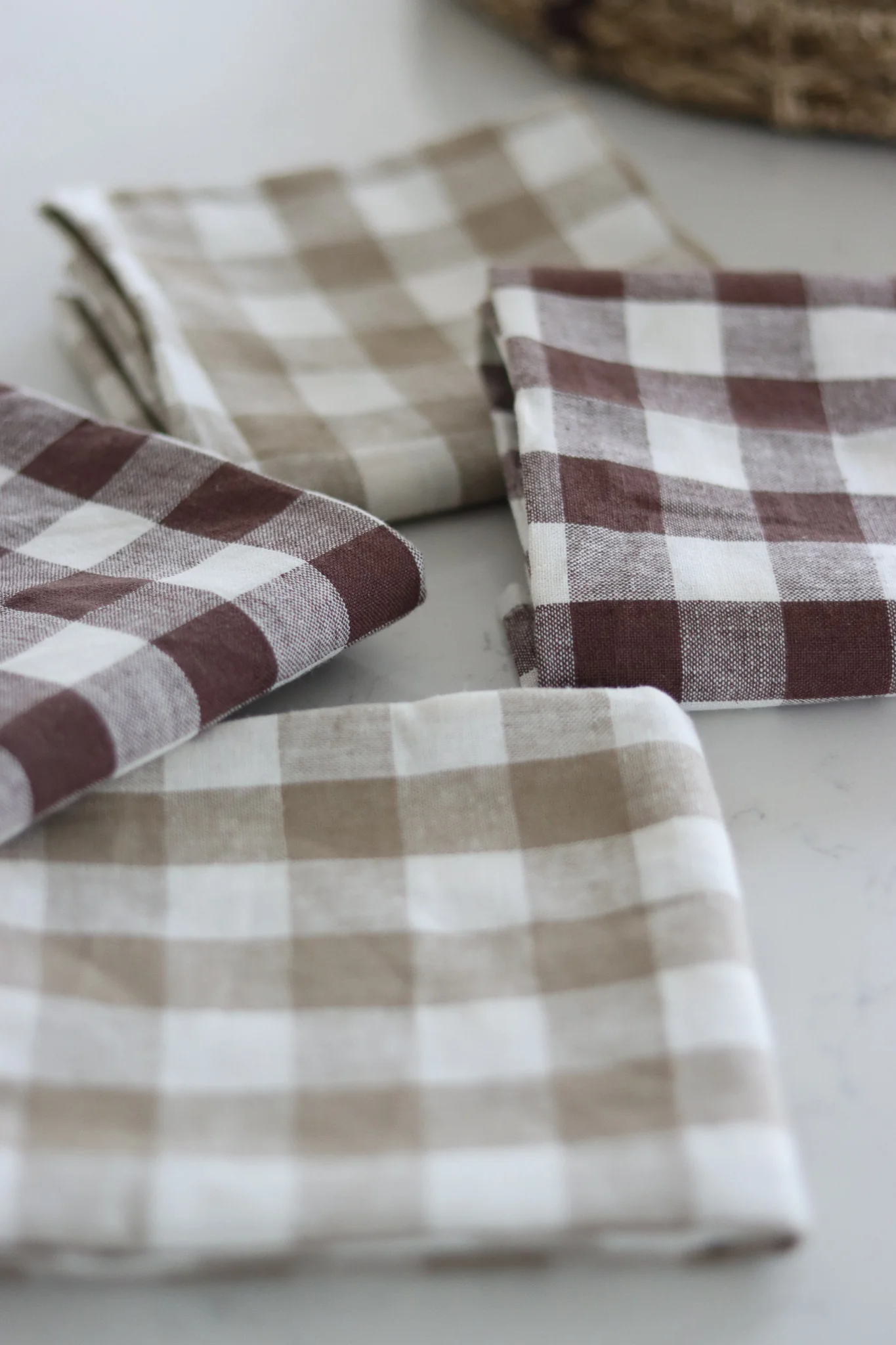 Set of 2 Gingham Beige Tea Towels - Image 3