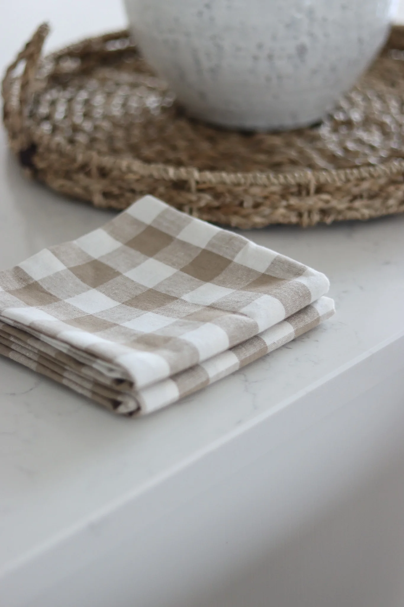 Set of 2 Gingham Beige Tea Towels - Image 4