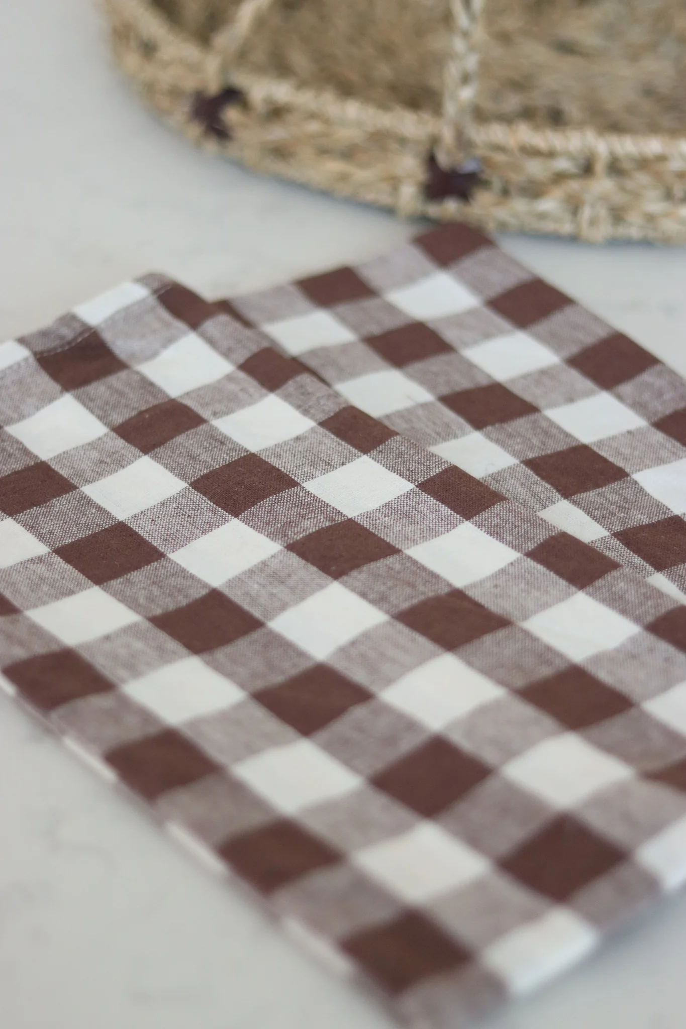 Set of 2 Gingham Brown Tea Towels - Image 3