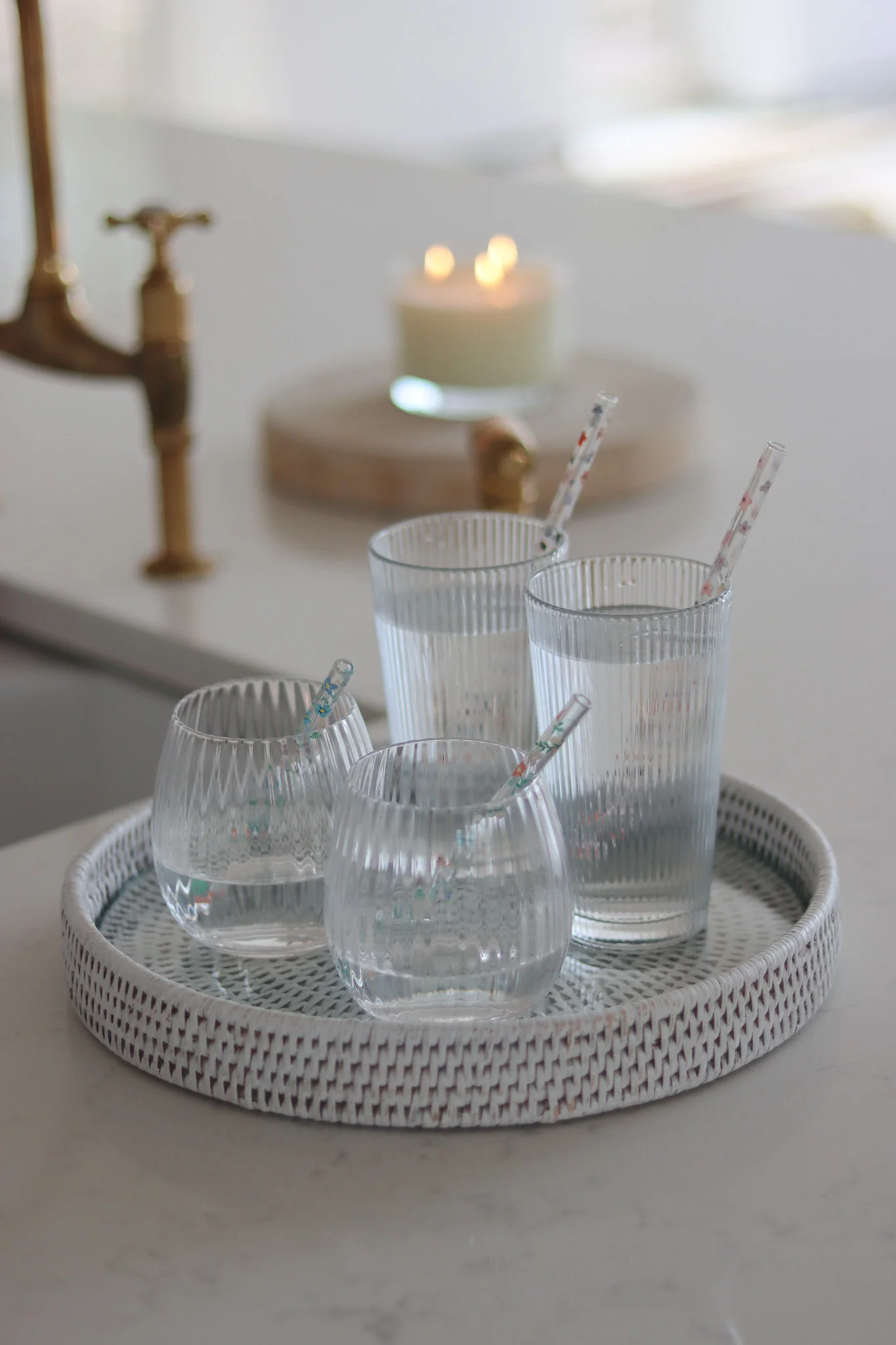 Set of 2 Glass Tumblers - Tall/Ribbed - Image 2