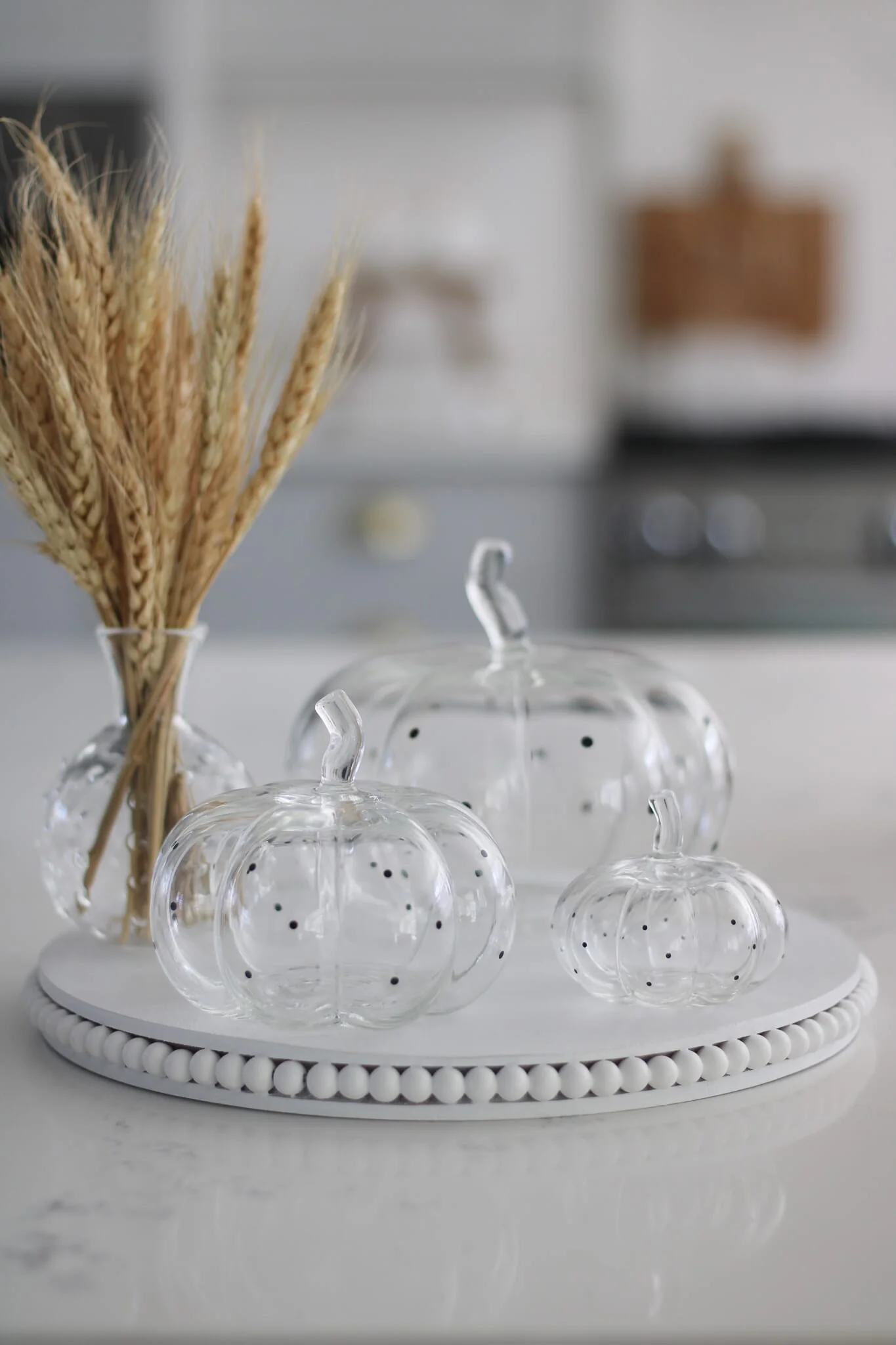 Set Of 3 Glass Pumpkins - Black Polka Dots