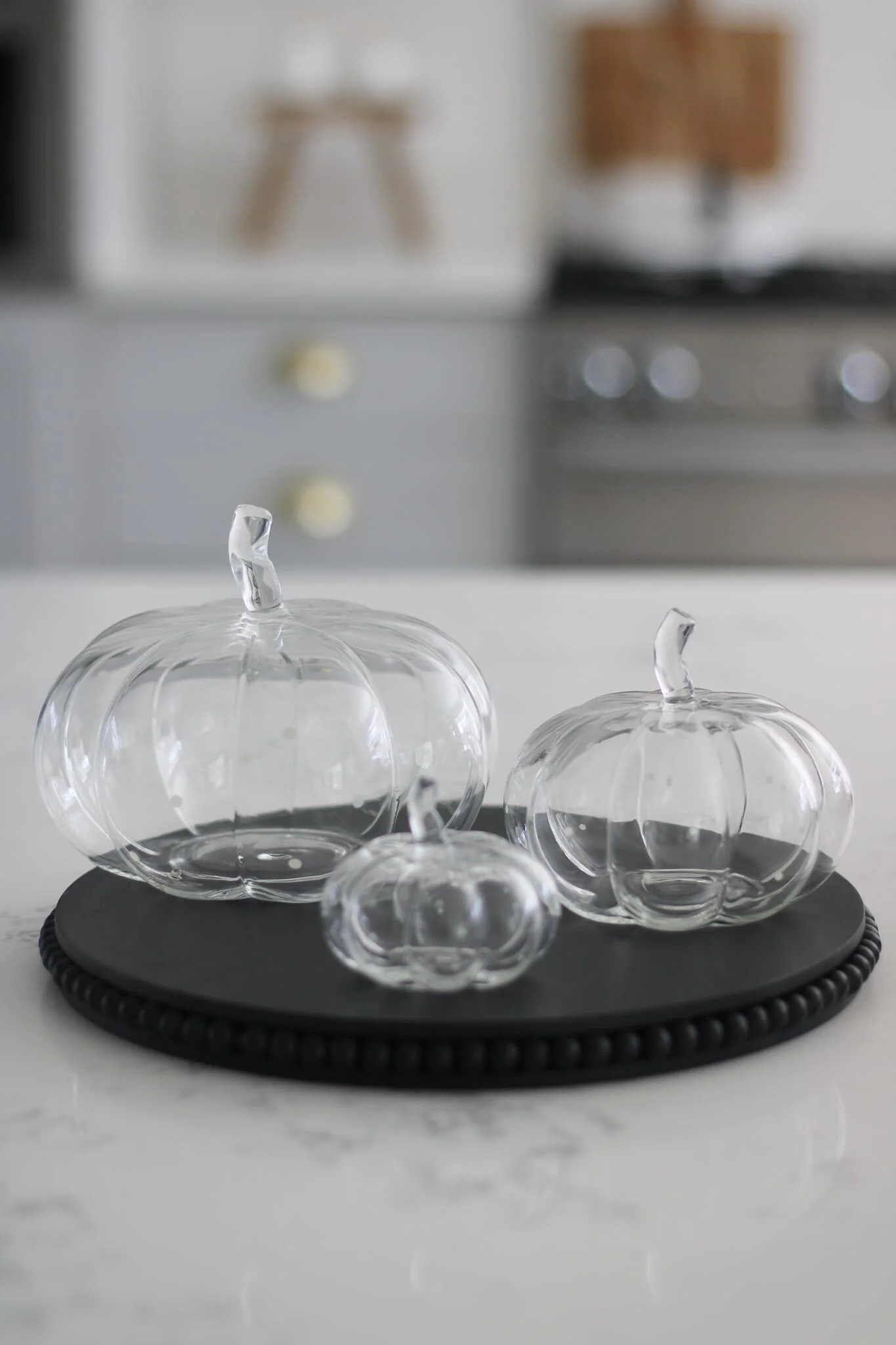 Set Of 3 Glass Pumpkins - White Polka Dots