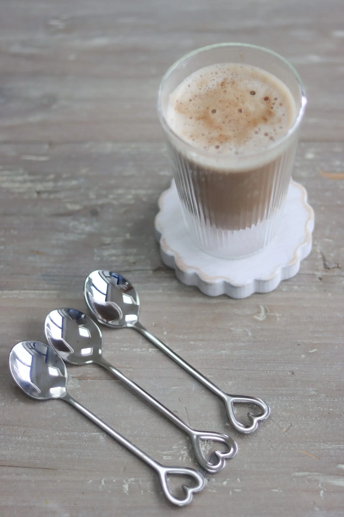 Set Of 3 Heart Latte Spoons - Silver