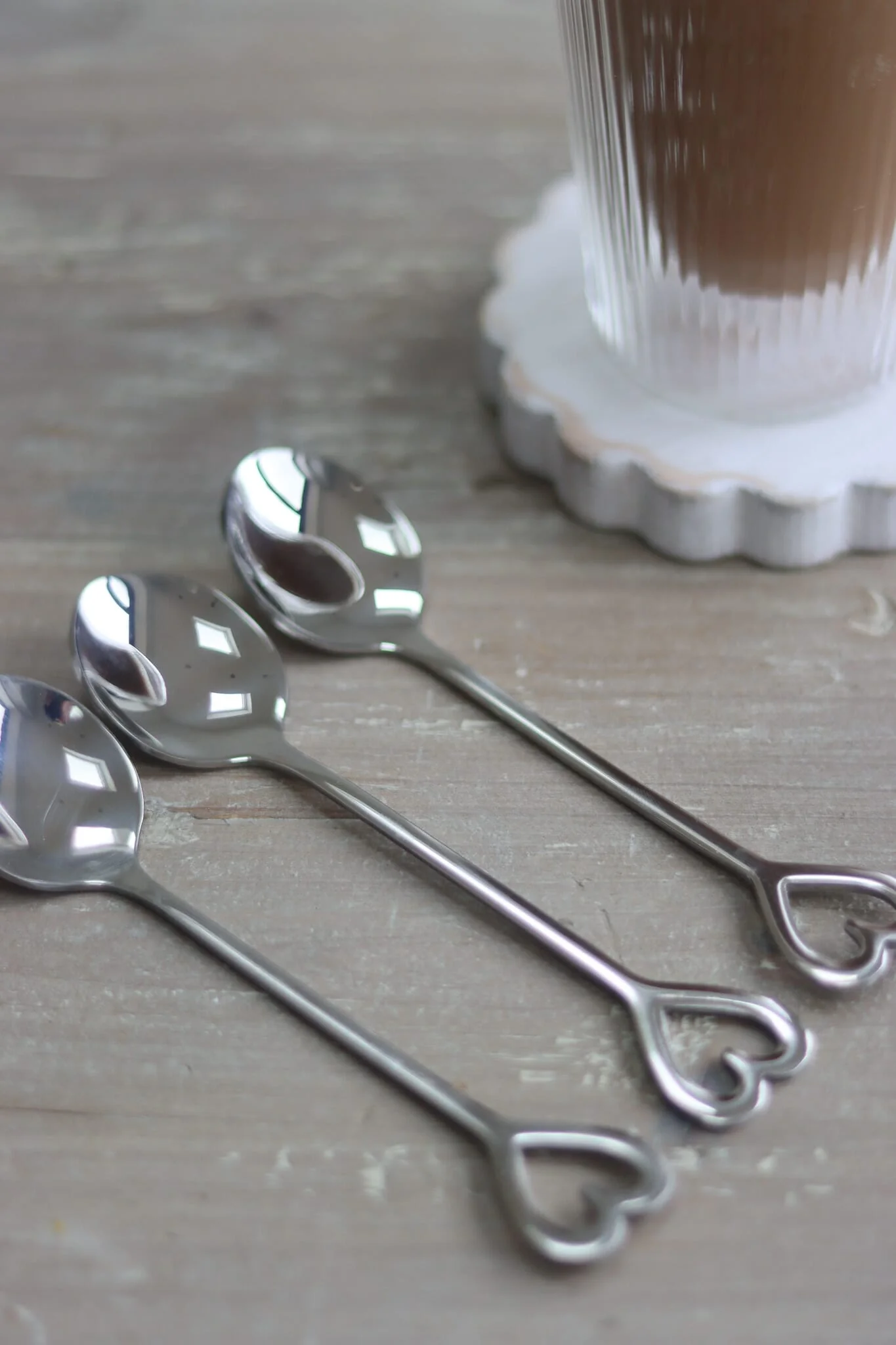Set Of 3 Heart Latte Spoons - Silver - Image 3