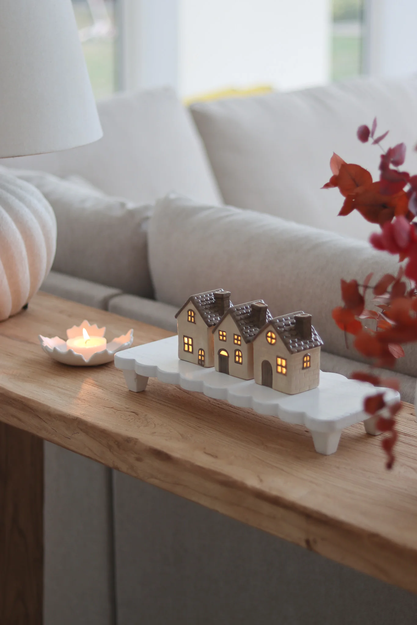 Set of 3 LED Autumn Houses – Taupe