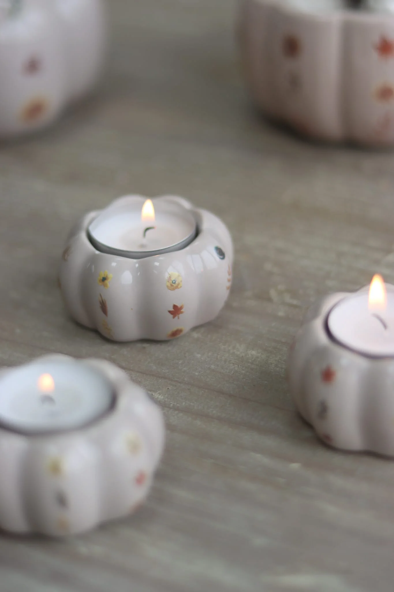 Set of 3 Pumpkin Tea Light Holders - Autumn Floral - Image 4