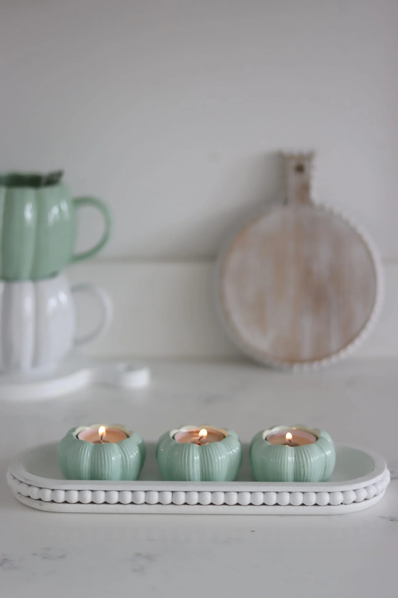 Set of 3 Pumpkin Tea Light Holders - Light Green - Image 2