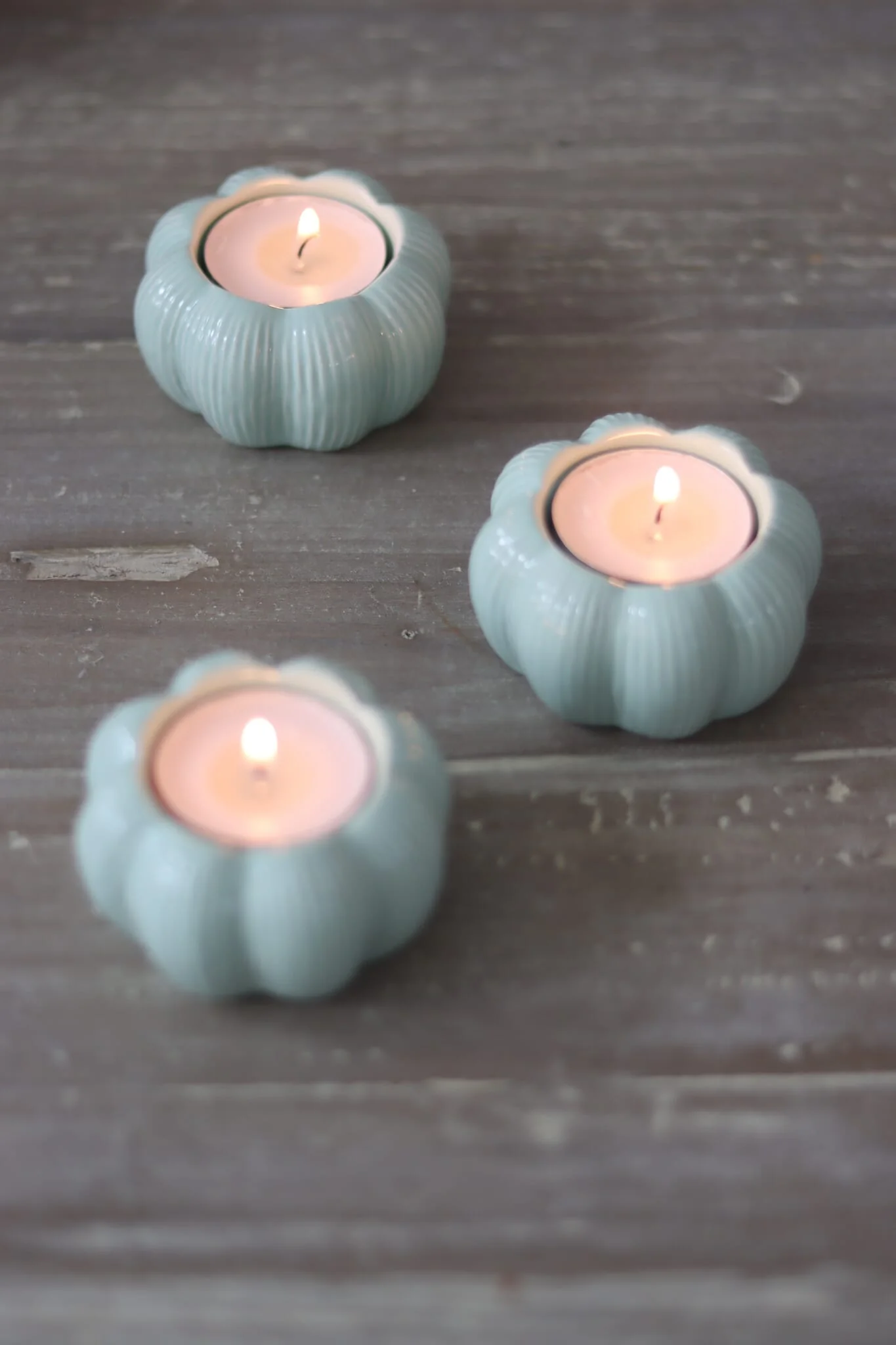 Set of 3 Pumpkin Tea Light Holders - Light Green - Image 4
