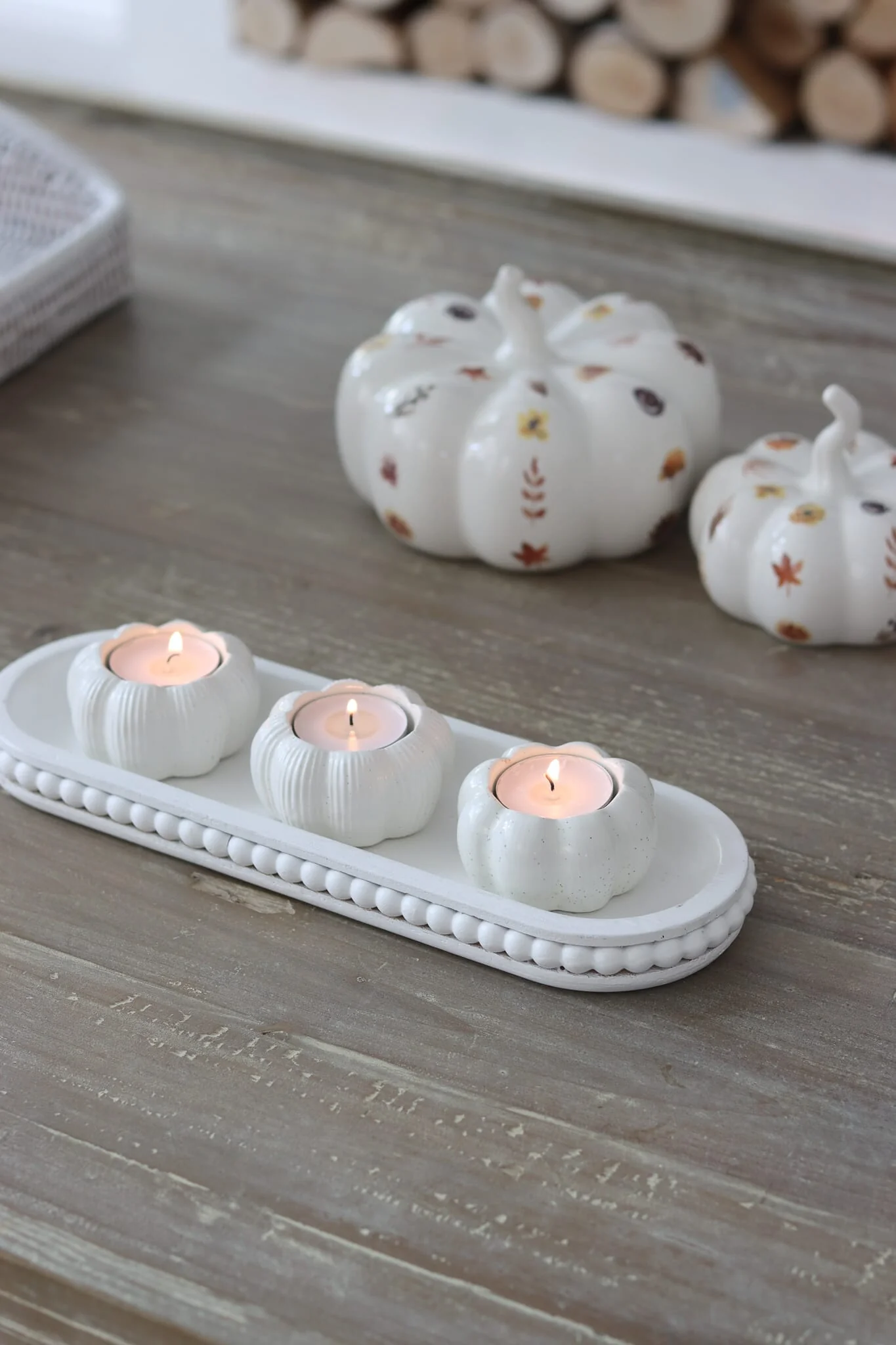 Set of 3 Ceramic Pumpkin Tea Light Holders - Speckled