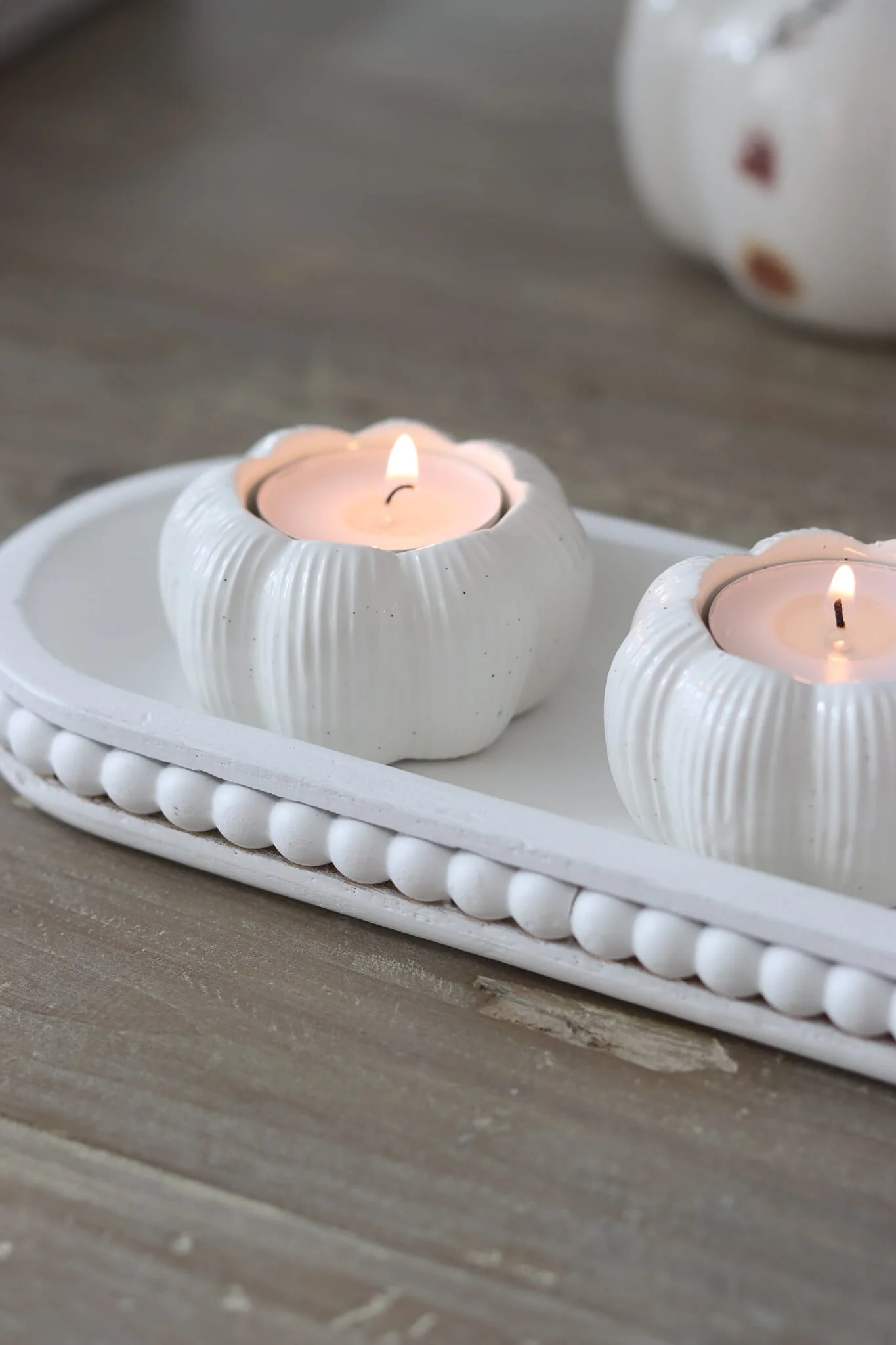 Set of 3 Ceramic Pumpkin Tea Light Holders - Speckled - Image 3