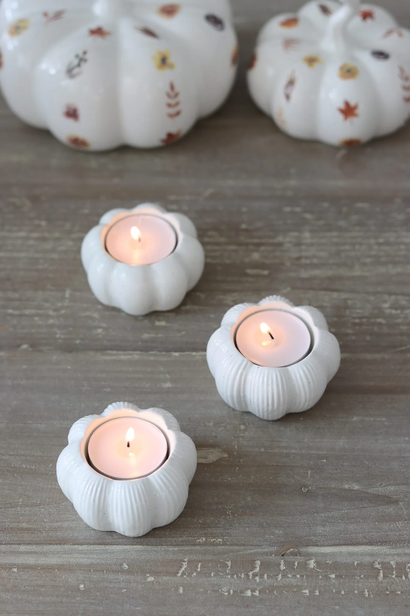 Set of 3 Ceramic Pumpkin Tea Light Holders - Speckled - Image 4
