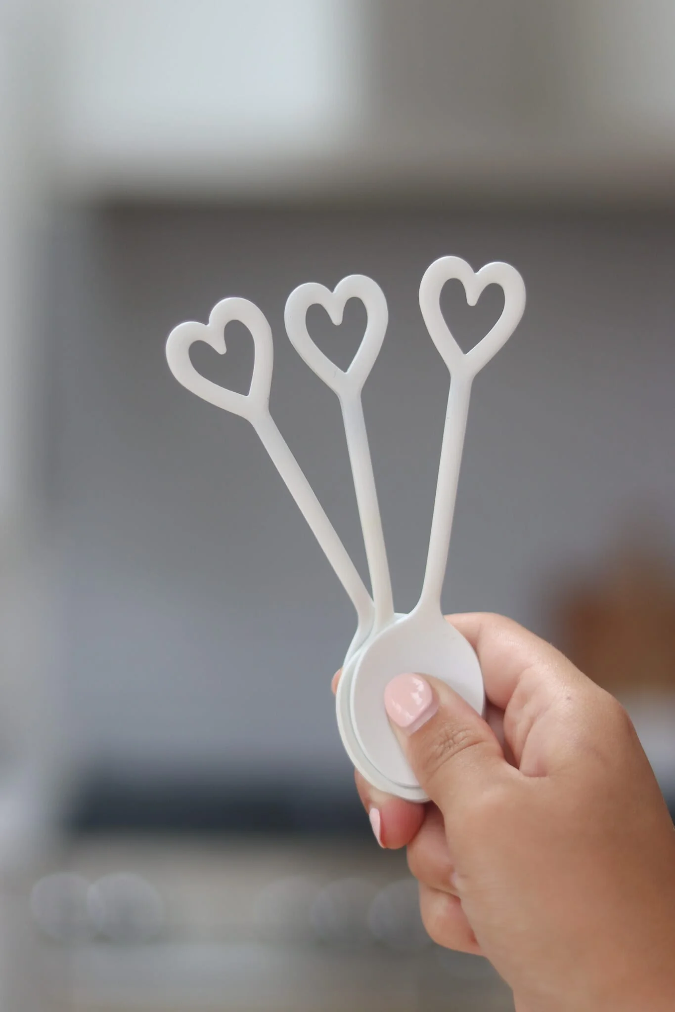 Set Of 3 Stainless Steel Heart Spoons - White