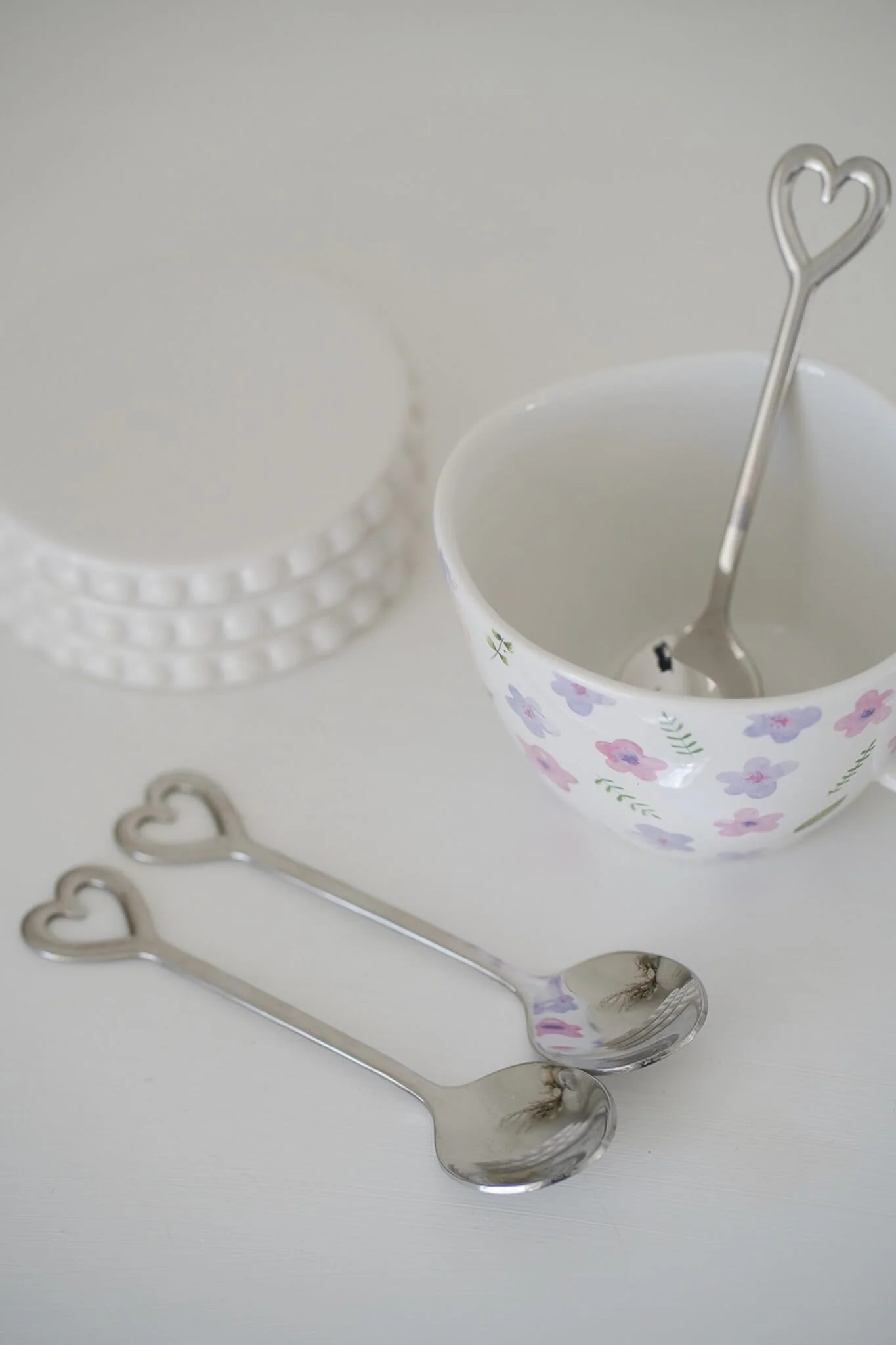 Set Of 3 Stainless Steel Heart Spoons - Silver