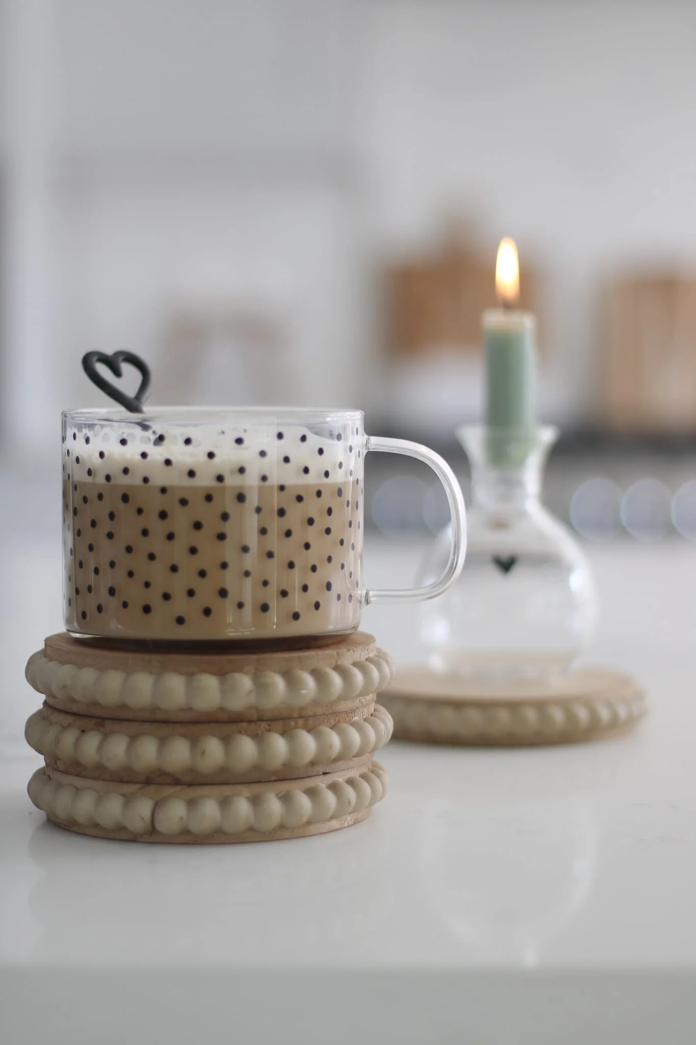Beaded Wooden Coaster Set - Natural - Image 3