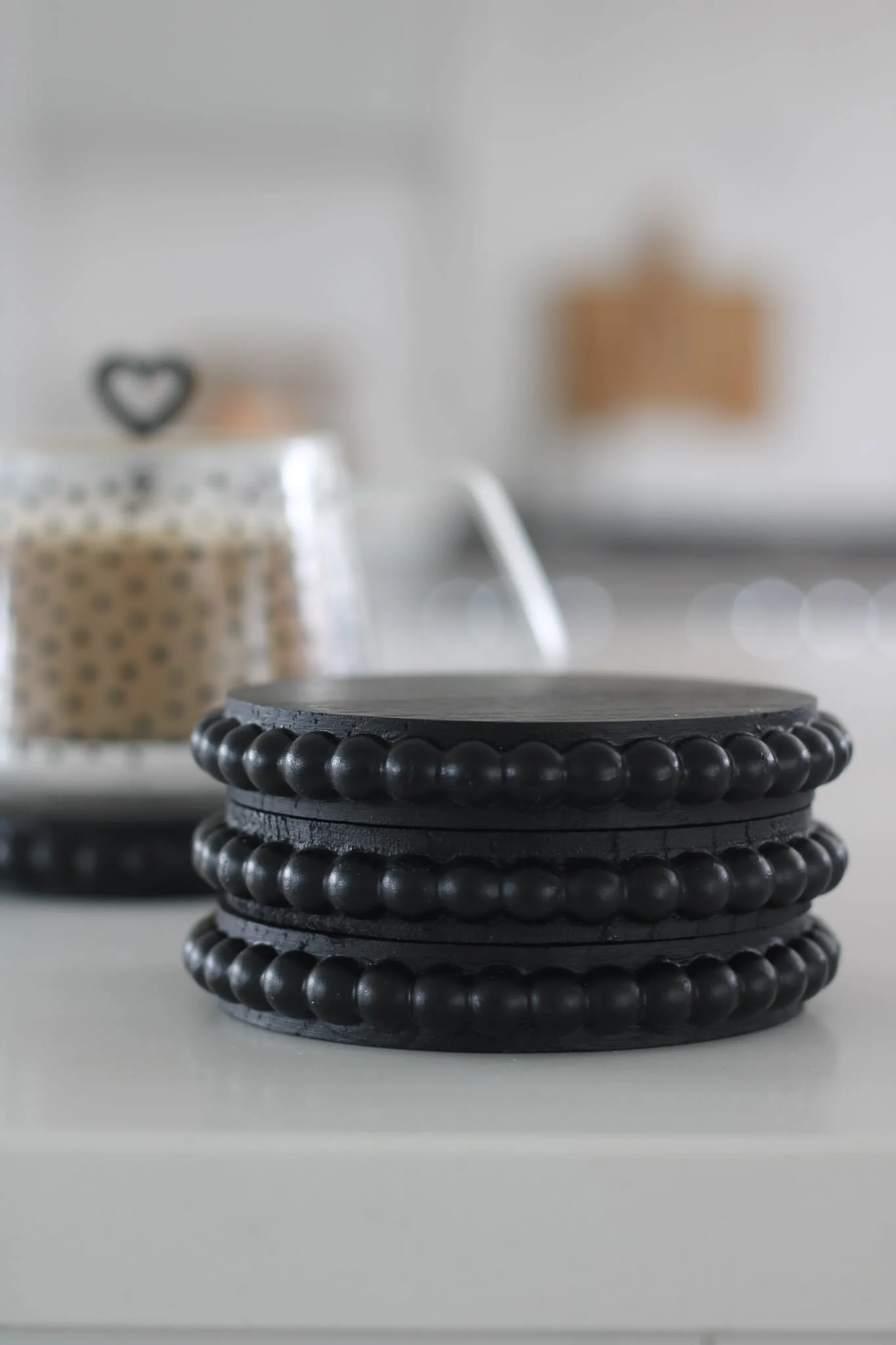 Beaded Wooden Coasters Set - Black