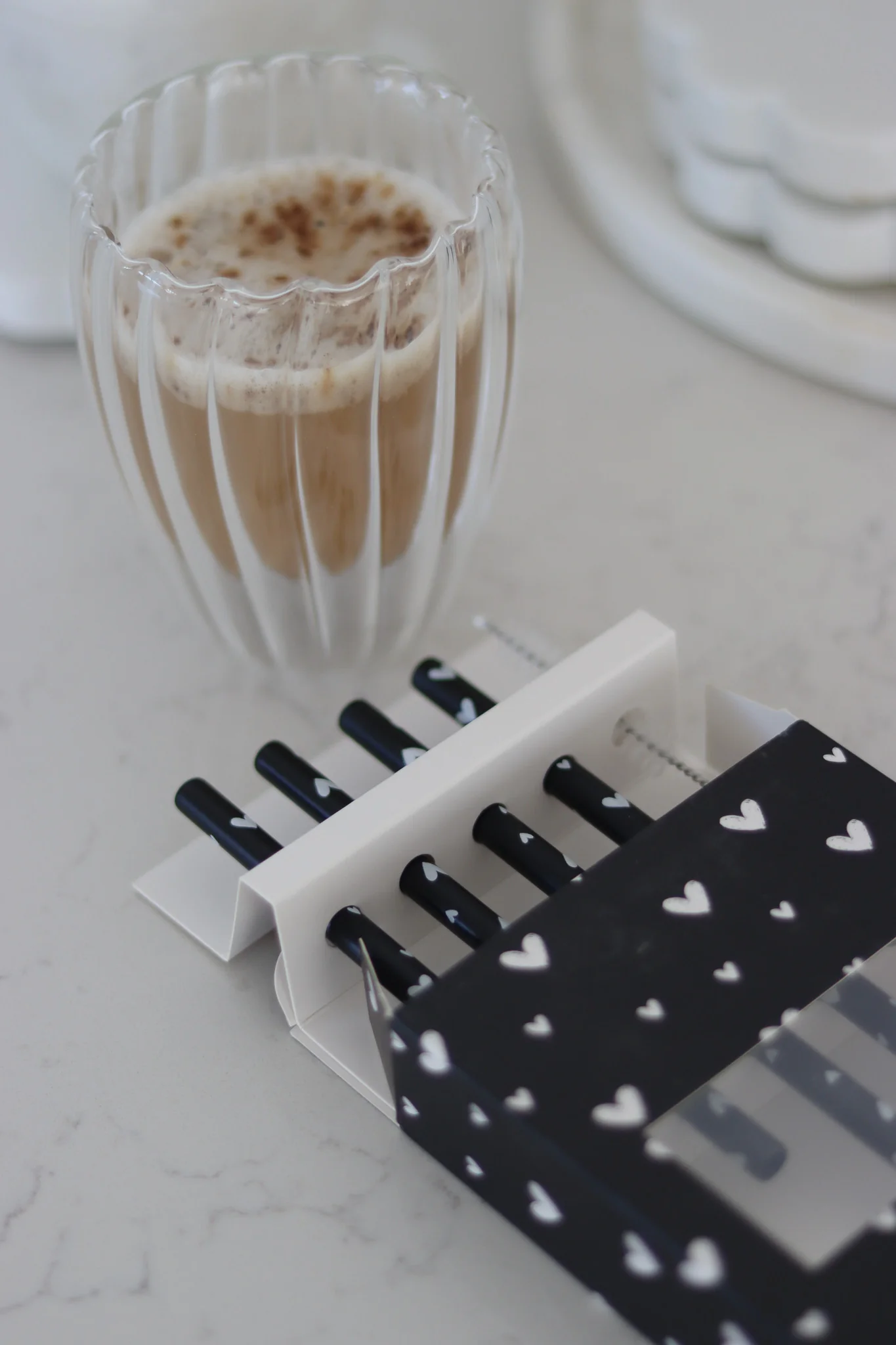 Set of 4 Black Stainless Steel Straws - Multi Heart