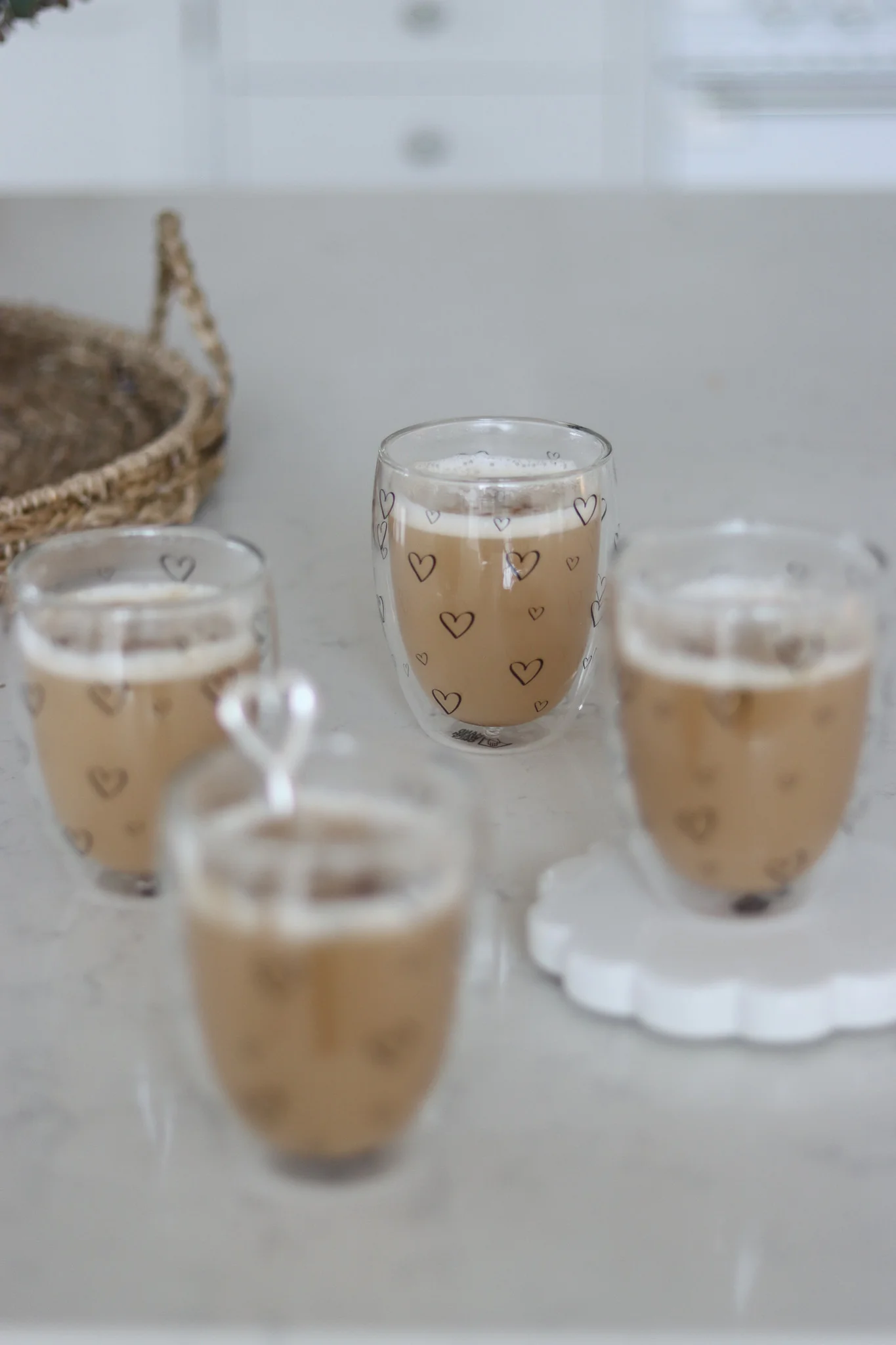 Set of 4 Double Wall Glasses - Open Multi Heart/Black