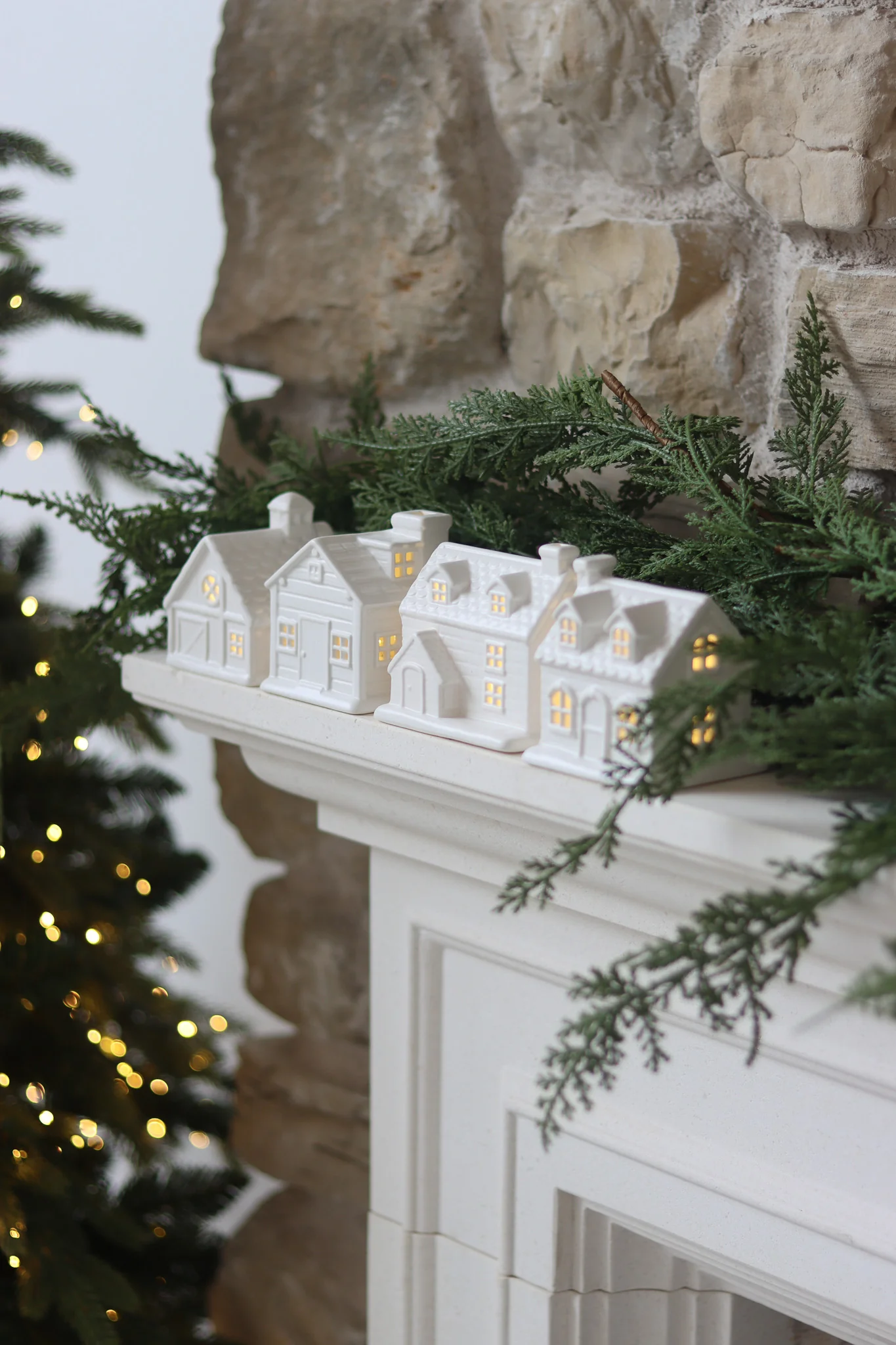 Set of 4 LED Christmas Village Houses