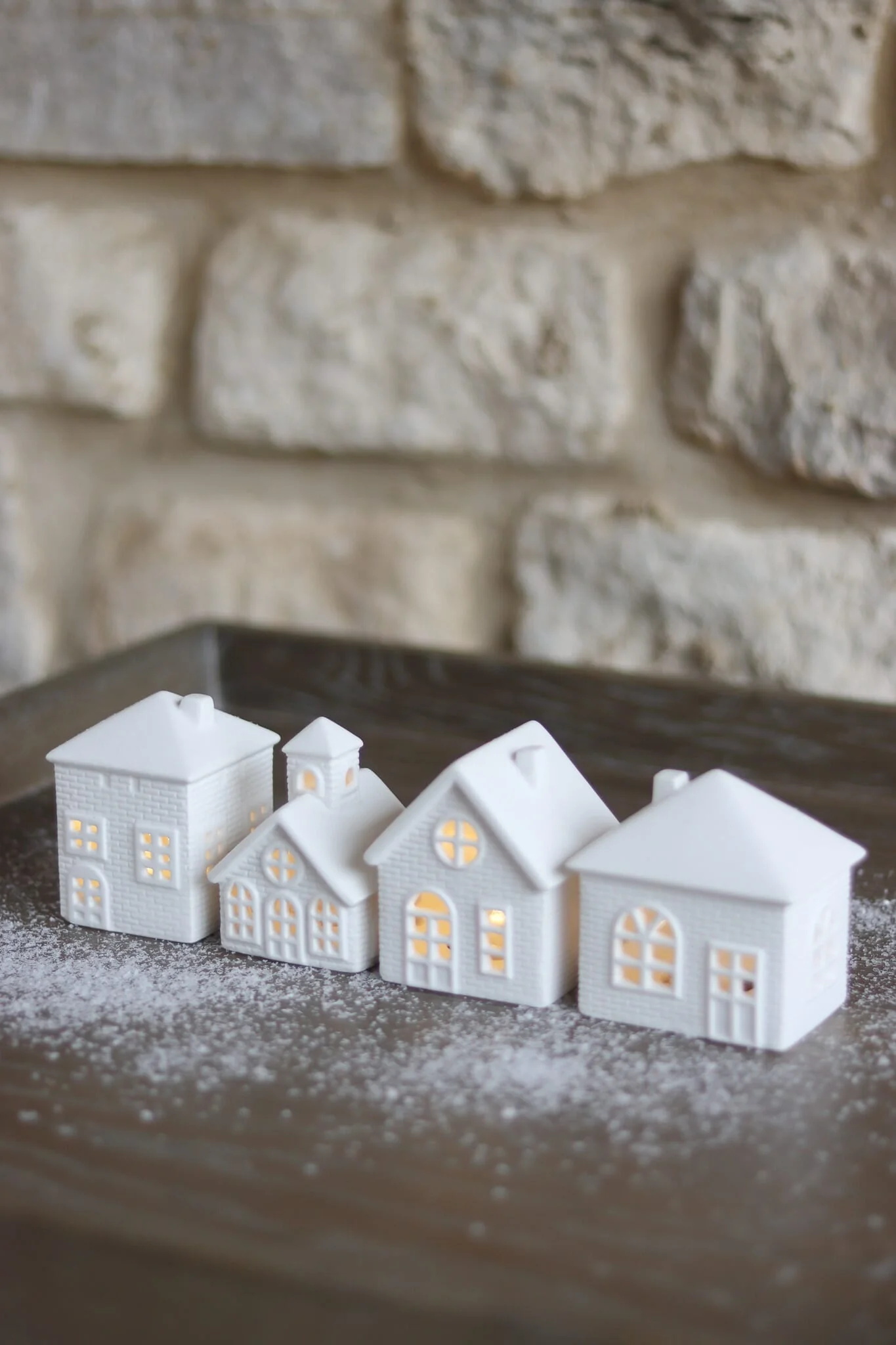 Set Of 4 Mini Winter LED Houses