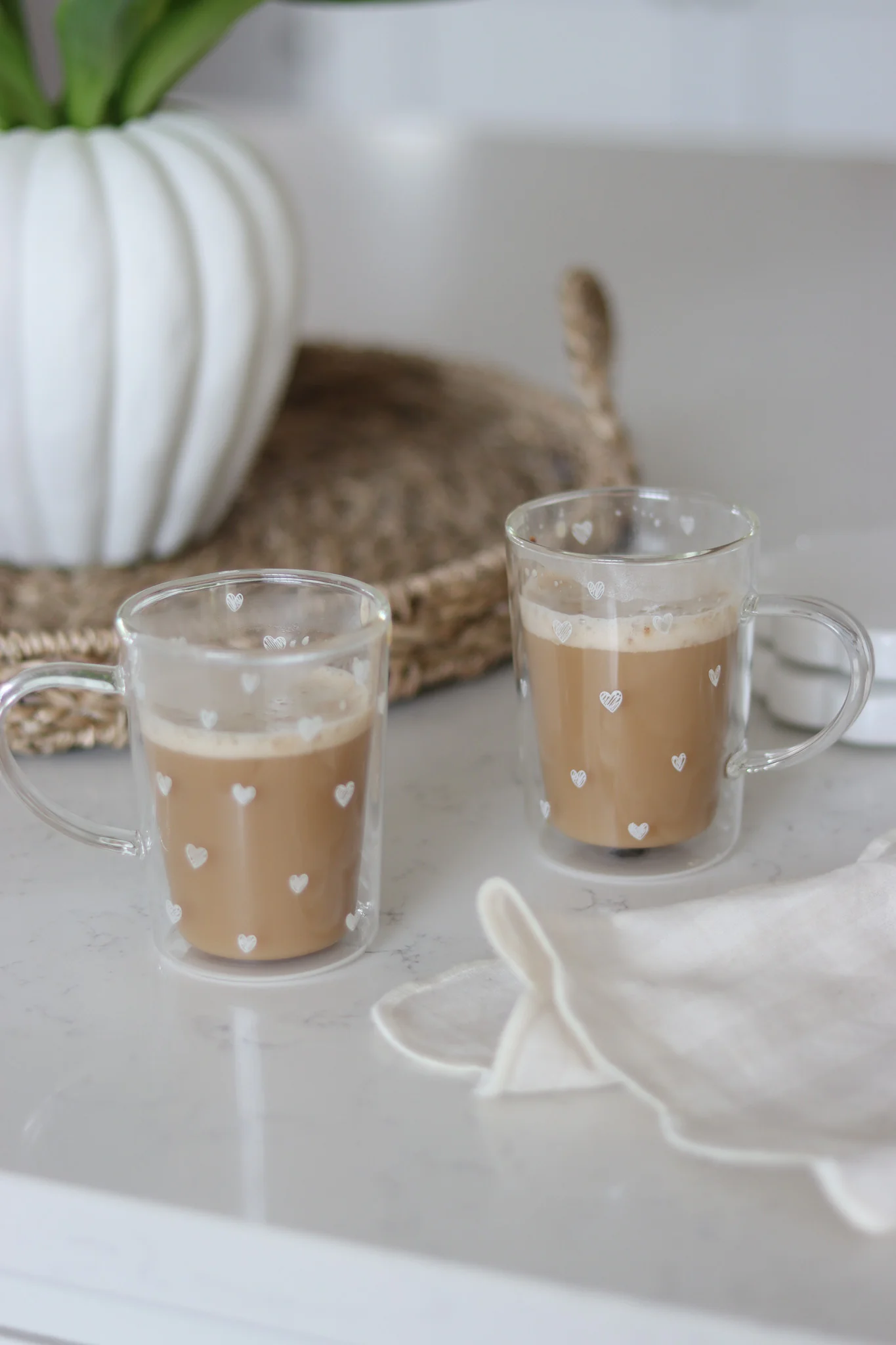 Slim Double Wall Glass Mug Set - 2 Piece -Multi Heart/White