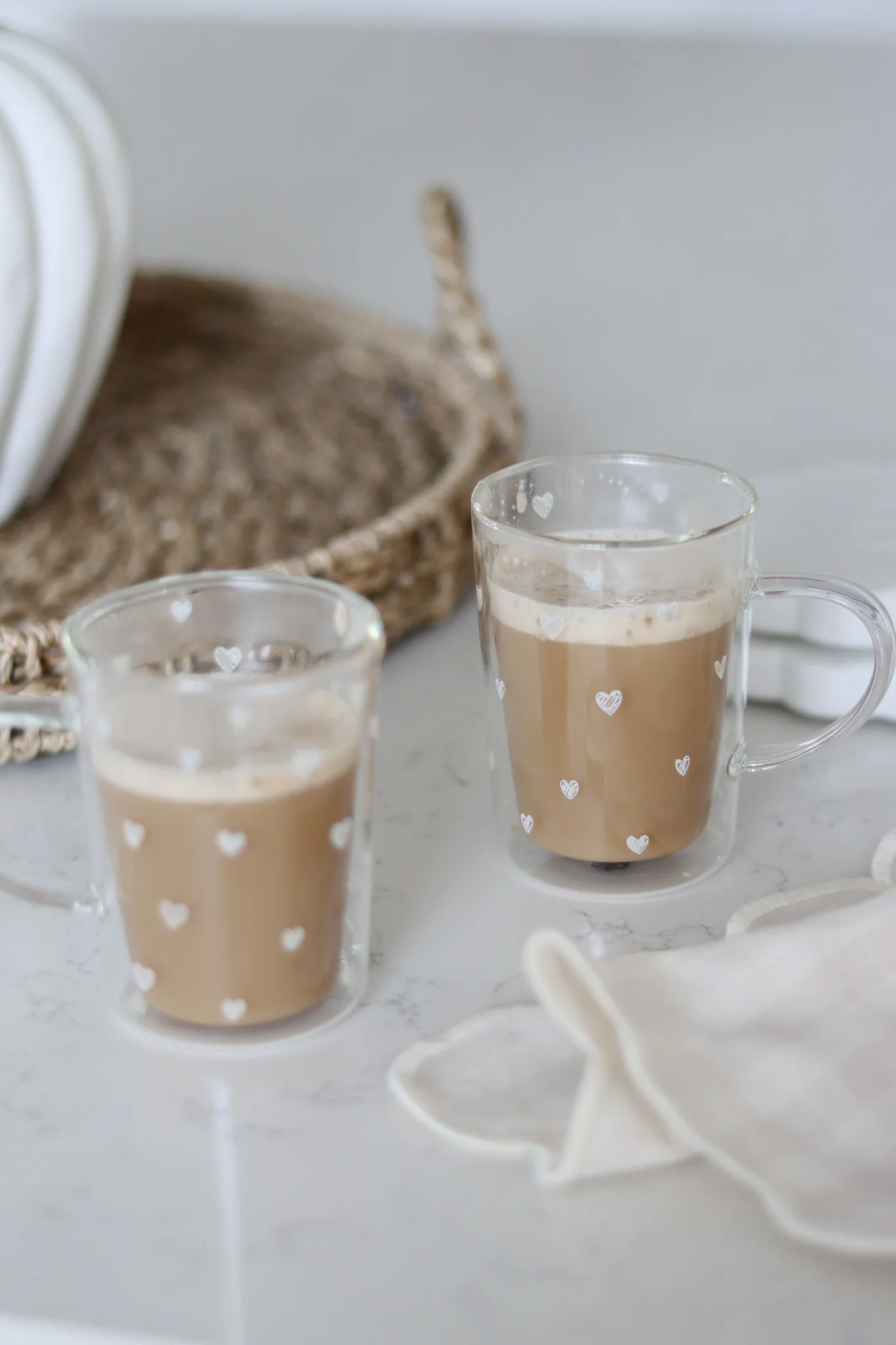 Slim Double Wall Glass Mug Set - 2 Piece -Multi Heart/White - Image 2