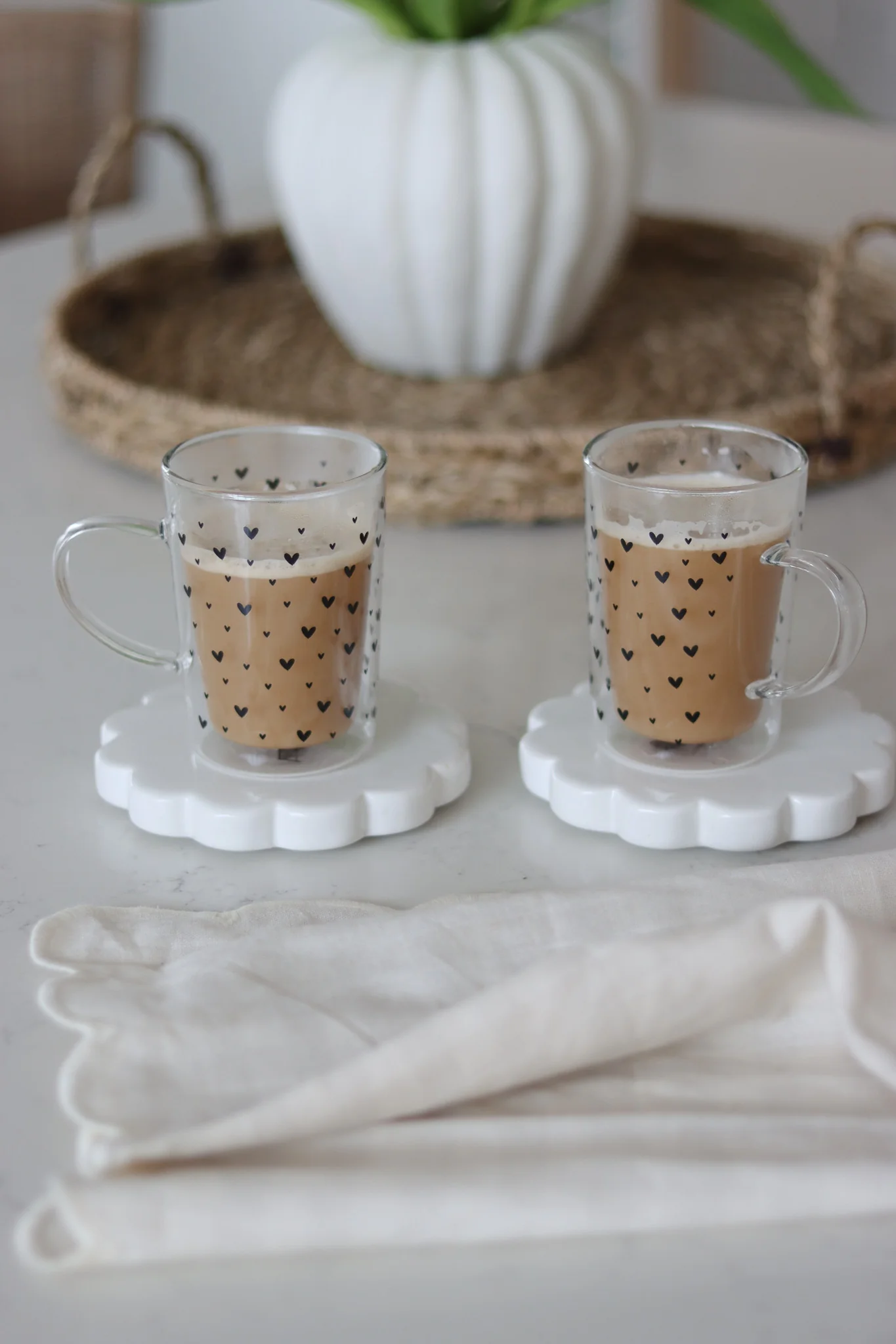 Slim Double Wall Glass Mug Set - 2 Piece -Small Closer Heart/Black
