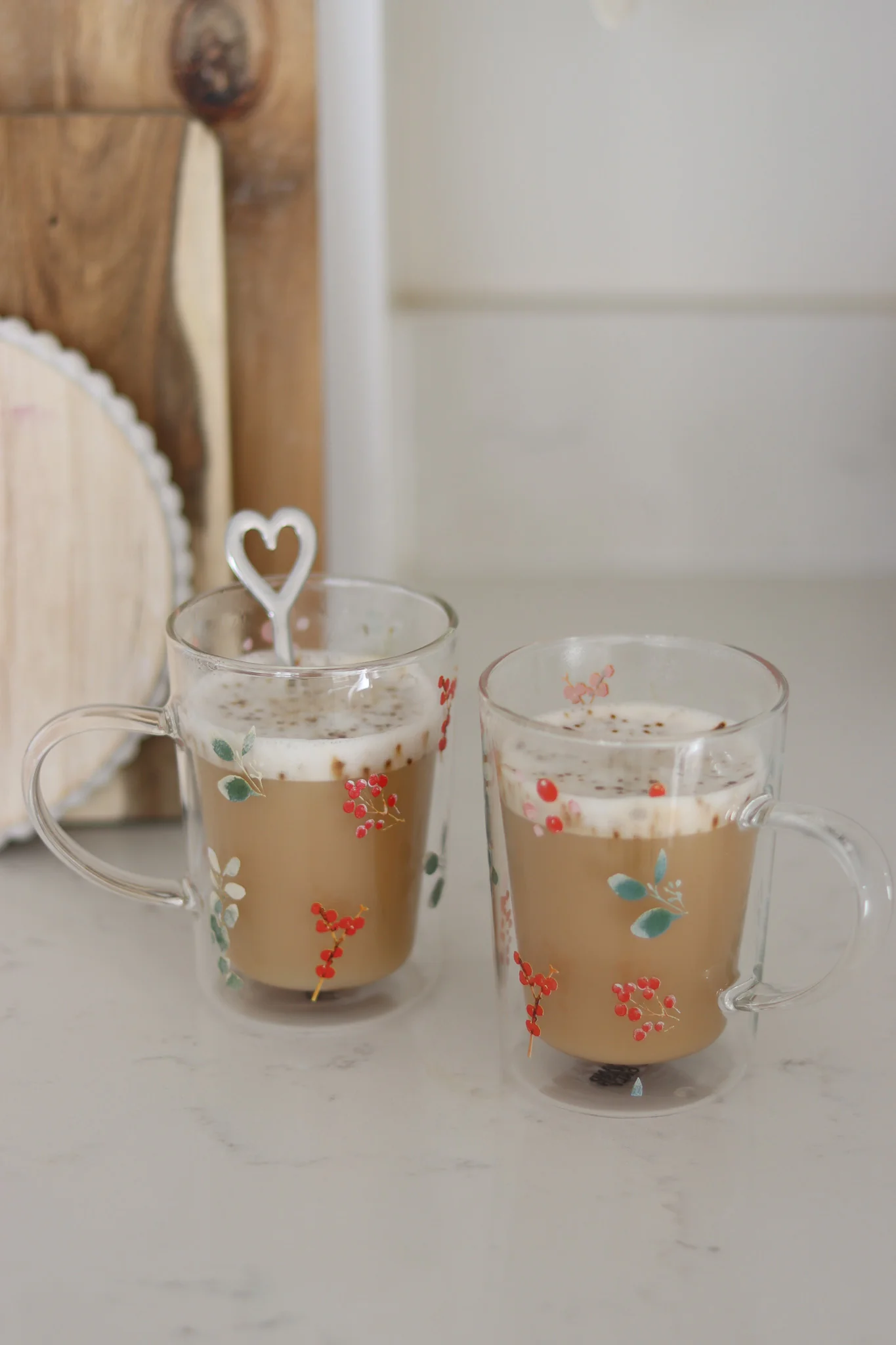Slim Double Walled Christmas Mug Set - 2 Piece - Winter Flower