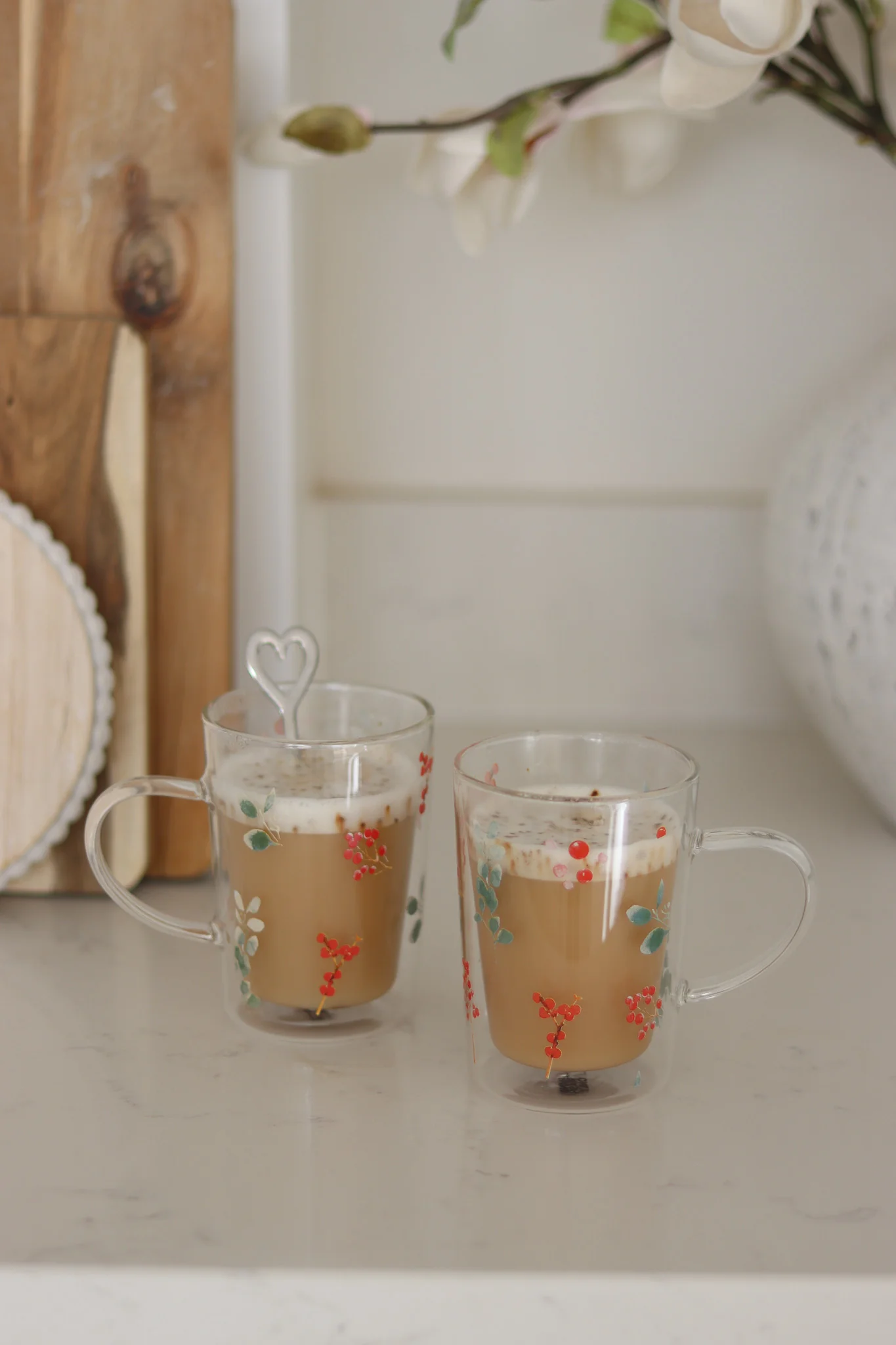 Slim Double Walled Christmas Mug Set - 2 Piece - Winter Flower - Image 3