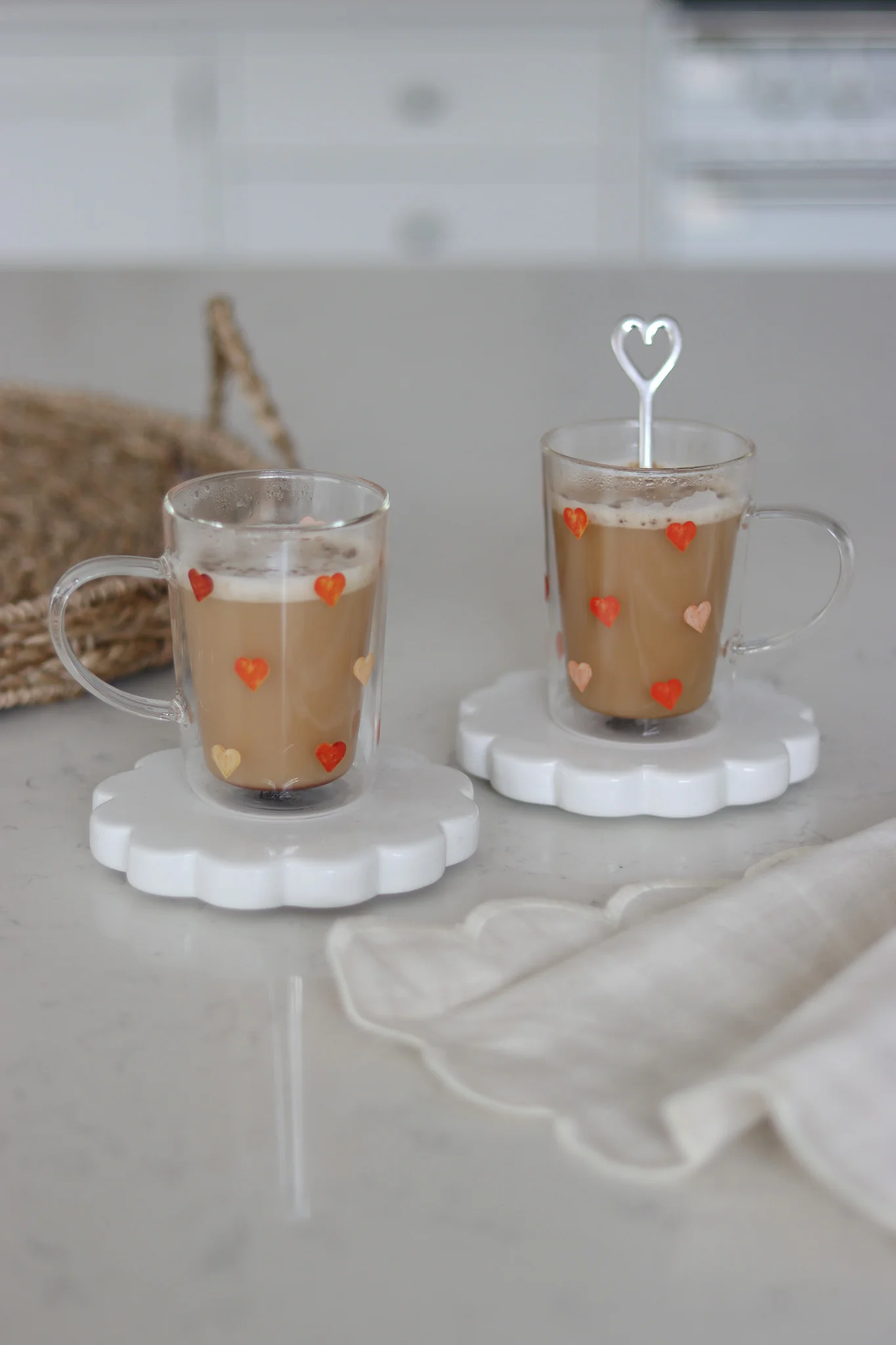 Slim Double Walled Glass Mug Set – 2 Piece – Colourful Hearts