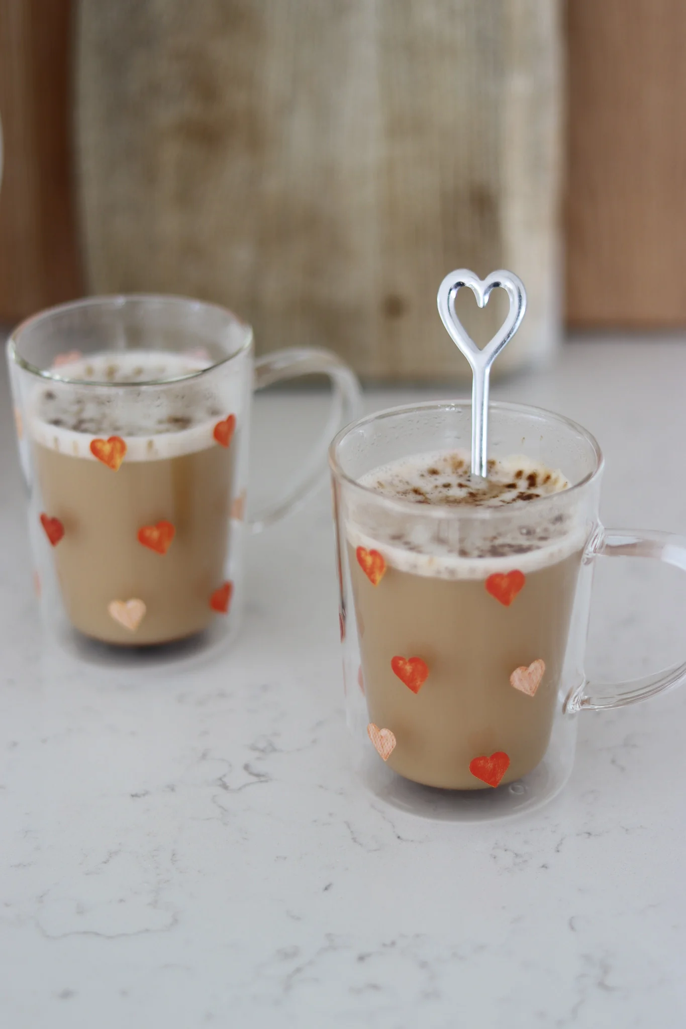 Slim Double Walled Glass Mug Set – 2 Piece – Colourful Hearts - Image 2