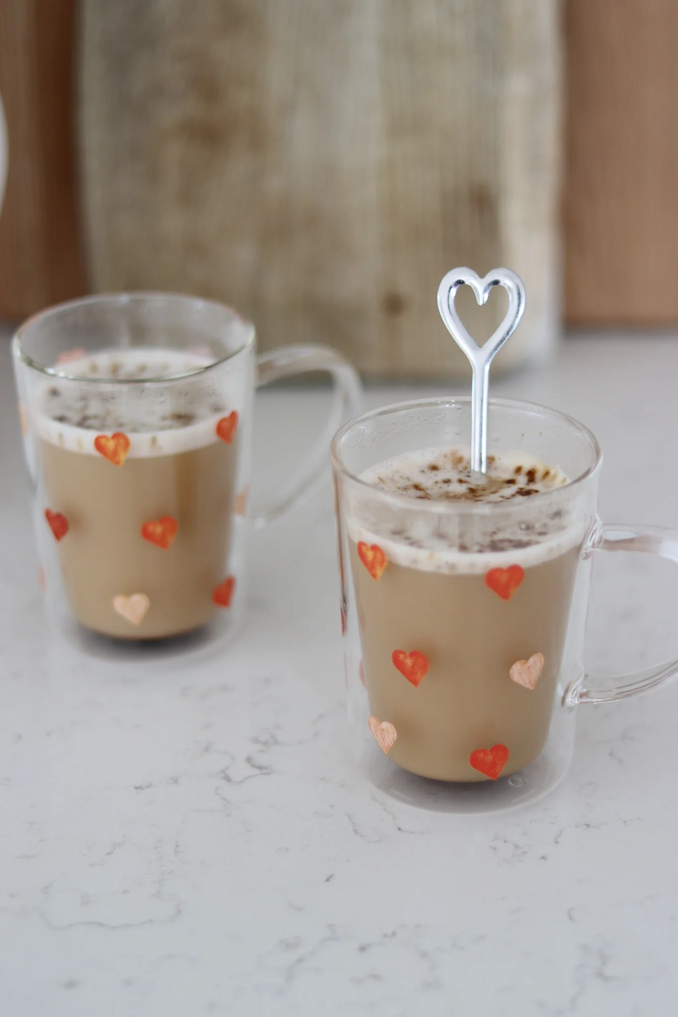 Slim Double Walled Glass Mug Set – 2 Piece – Colourful Hearts - Image 3