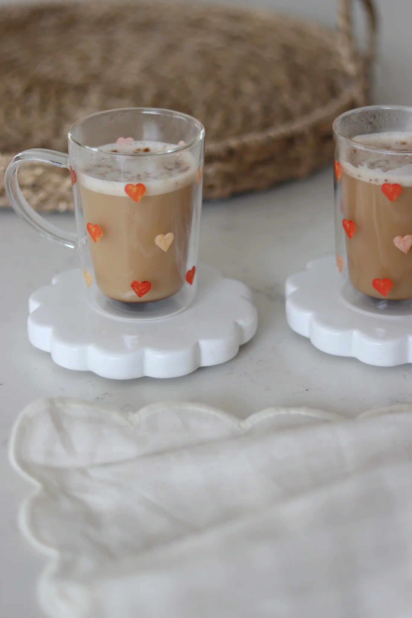Slim Double Walled Glass Mug Set – 2 Piece – Colourful Hearts - Image 4