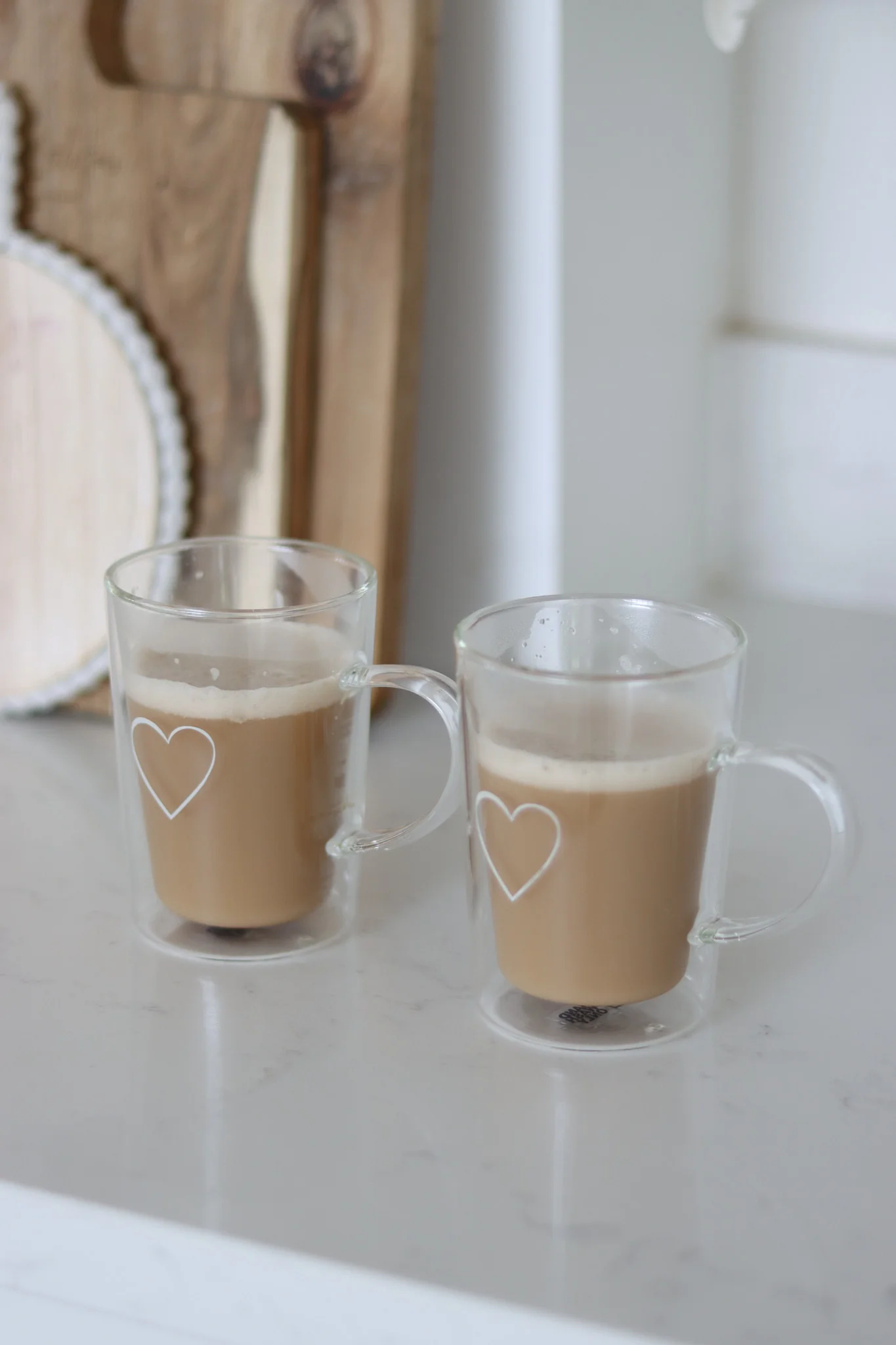 Slim Double Walled Glass Mug Set - 2 Piece -Single Heart/White - Image 3